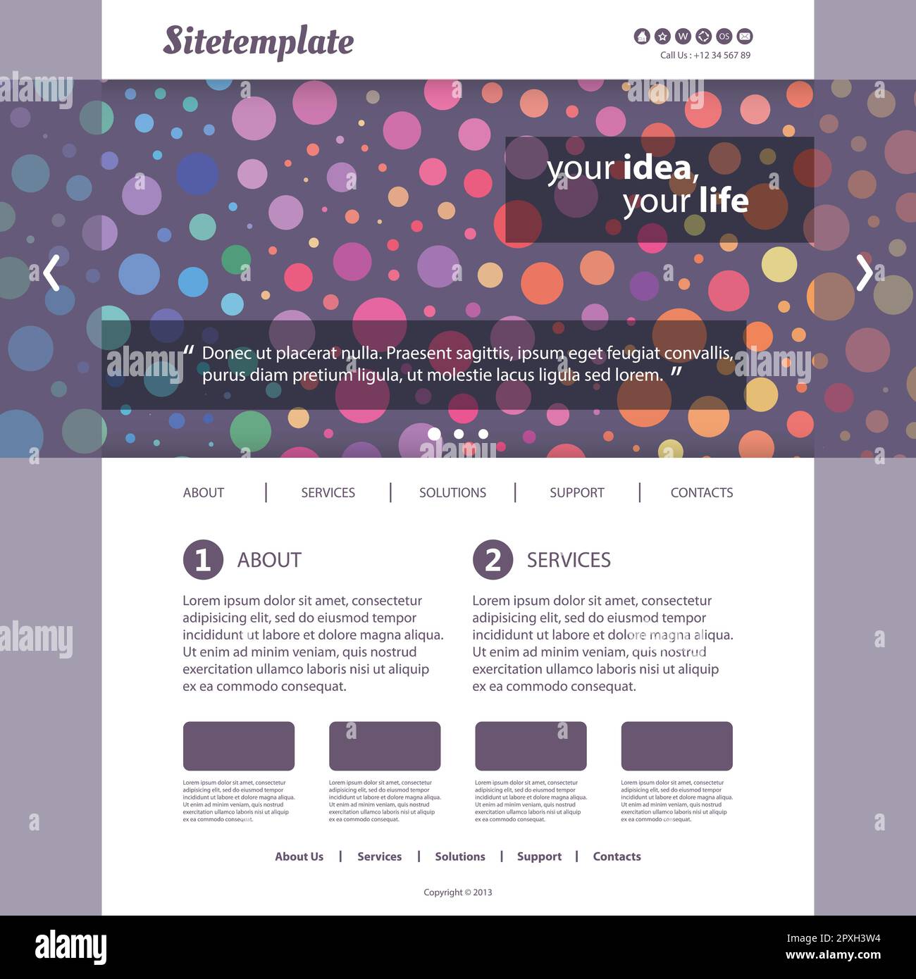 Website Template with Abstract Header Design - Colorful Dotted Pattern Stock Vector