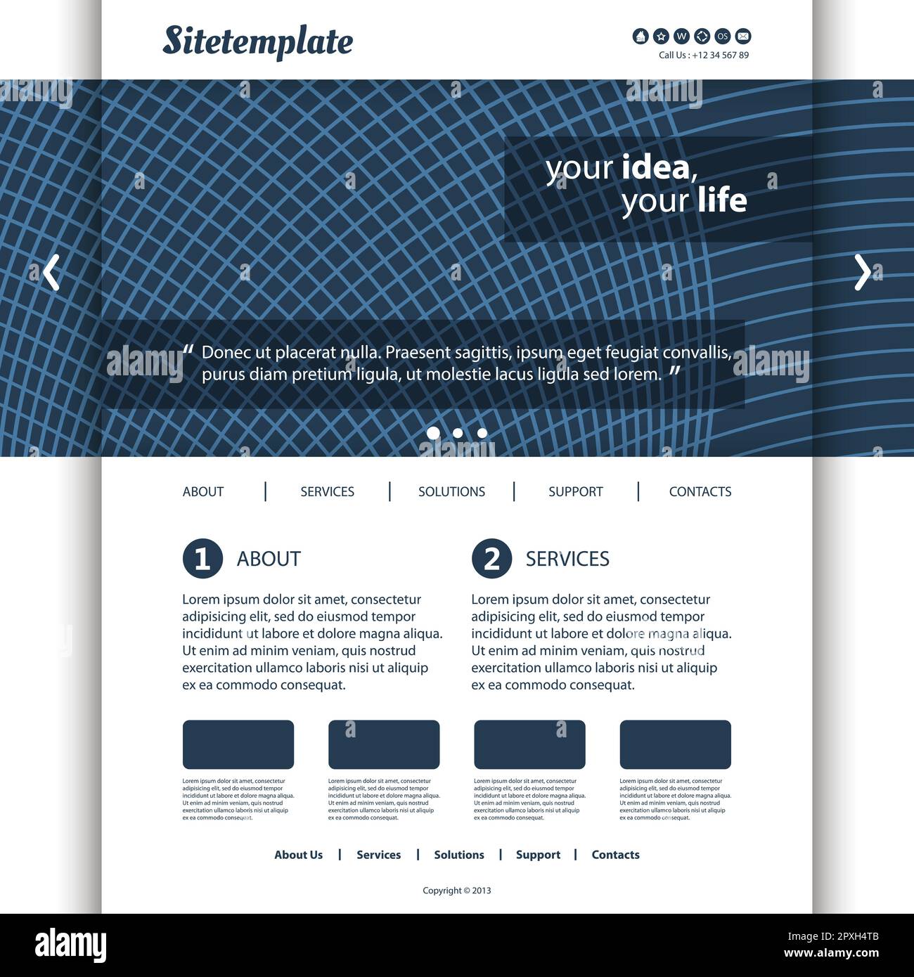 Website Template with Abstract Header Design - Curves Stock Vector