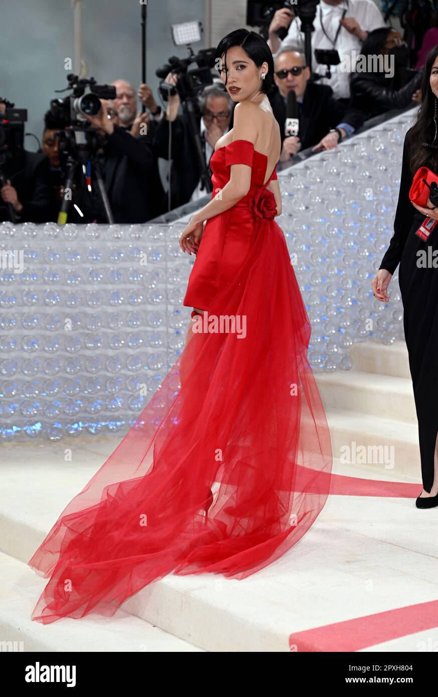 New York, USA. 02nd May, 2023. New York, USA. May 1st, 2023. Kelsey Asbille Chow arriving at The Met Gala 2023 at The Metropolitan Museum of Art, New York. This years theme is Karl Lagerfeld A Line of Beauty. Credit: Doug Peters/Alamy Live News Stock Photo