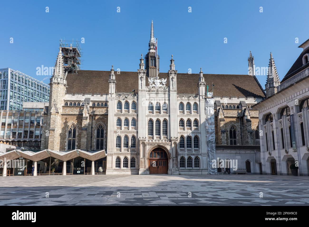 Guildhall 15th century civic building, in Guildhall Yard, home of art museum and City of London Corporation, Moorgate, London Stock Photo