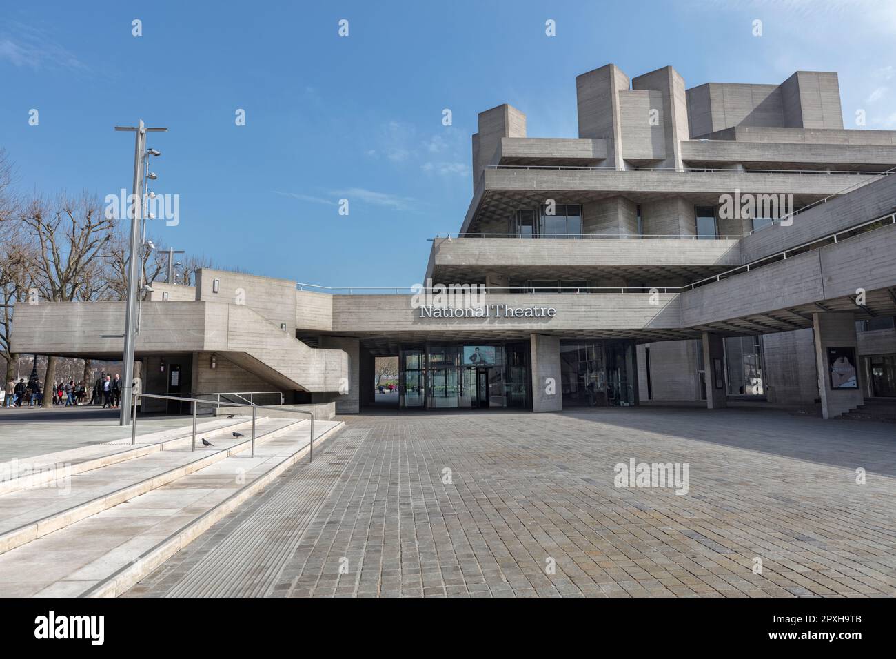 National theatre brutalist style building by Denys Lasdun in the South Bank Complex opened in 1976. London. Stock Photo