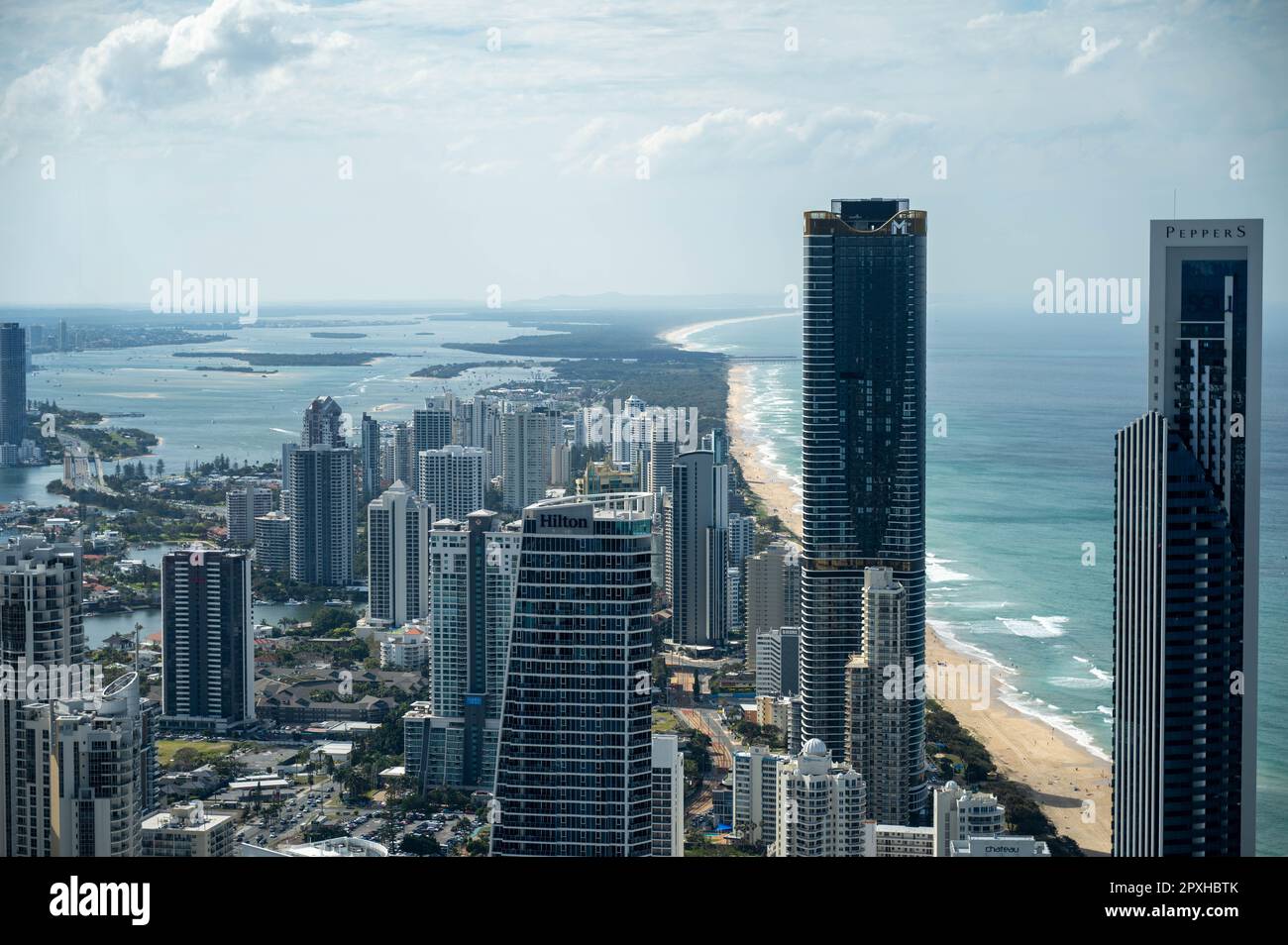 Gold Coast Skyline from Skypoint Observation Deck, zoom lens Stock Photo
