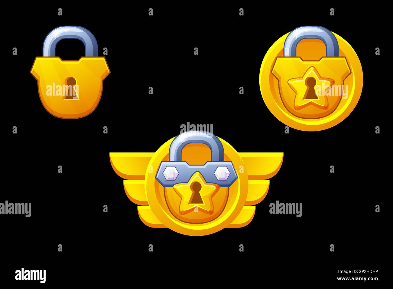 Closed padlock. Bronze, silver and golden padlocks. Award game icons