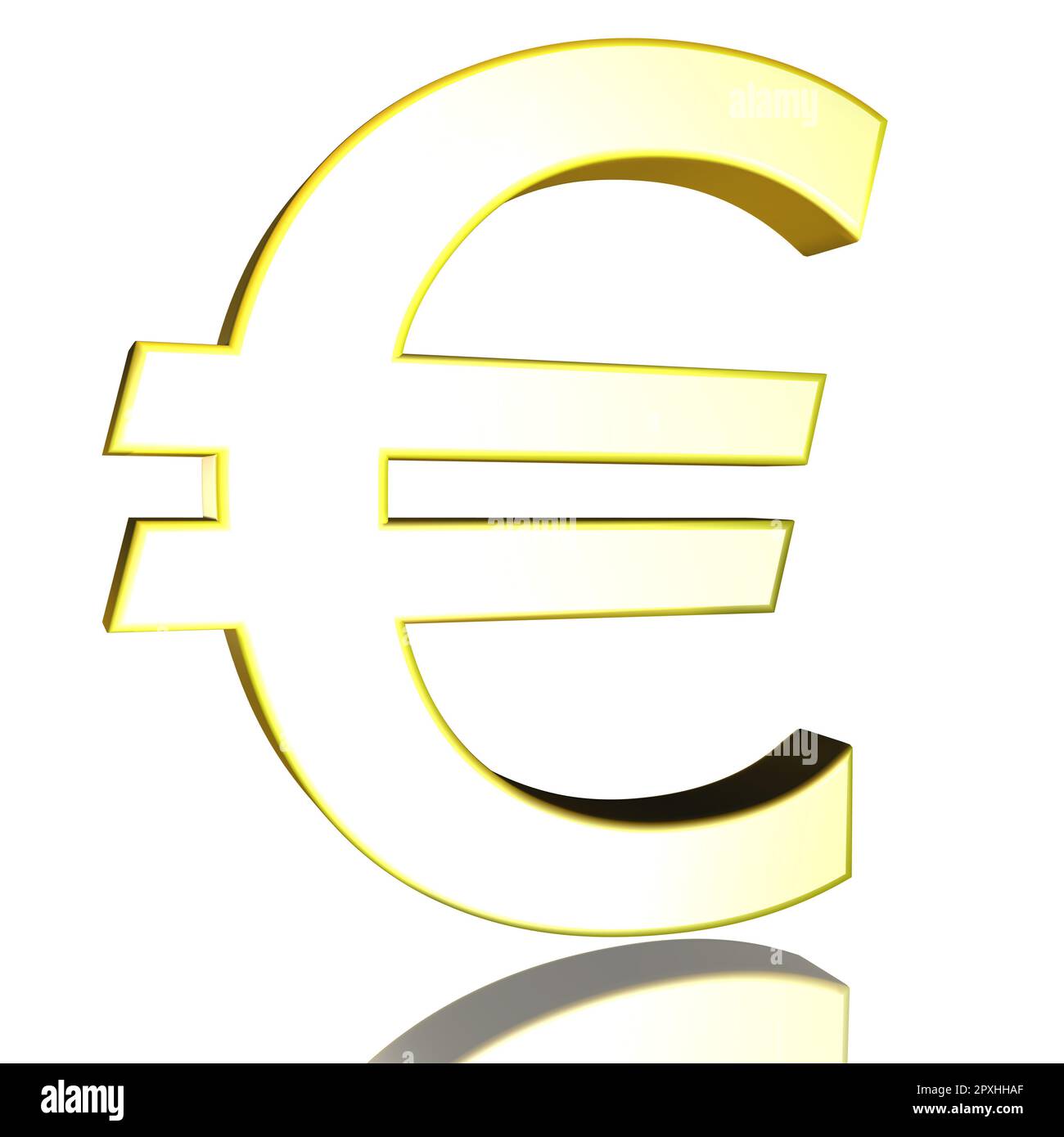 Euro currency symbol in yellow, gold on a white background as a 3D ...