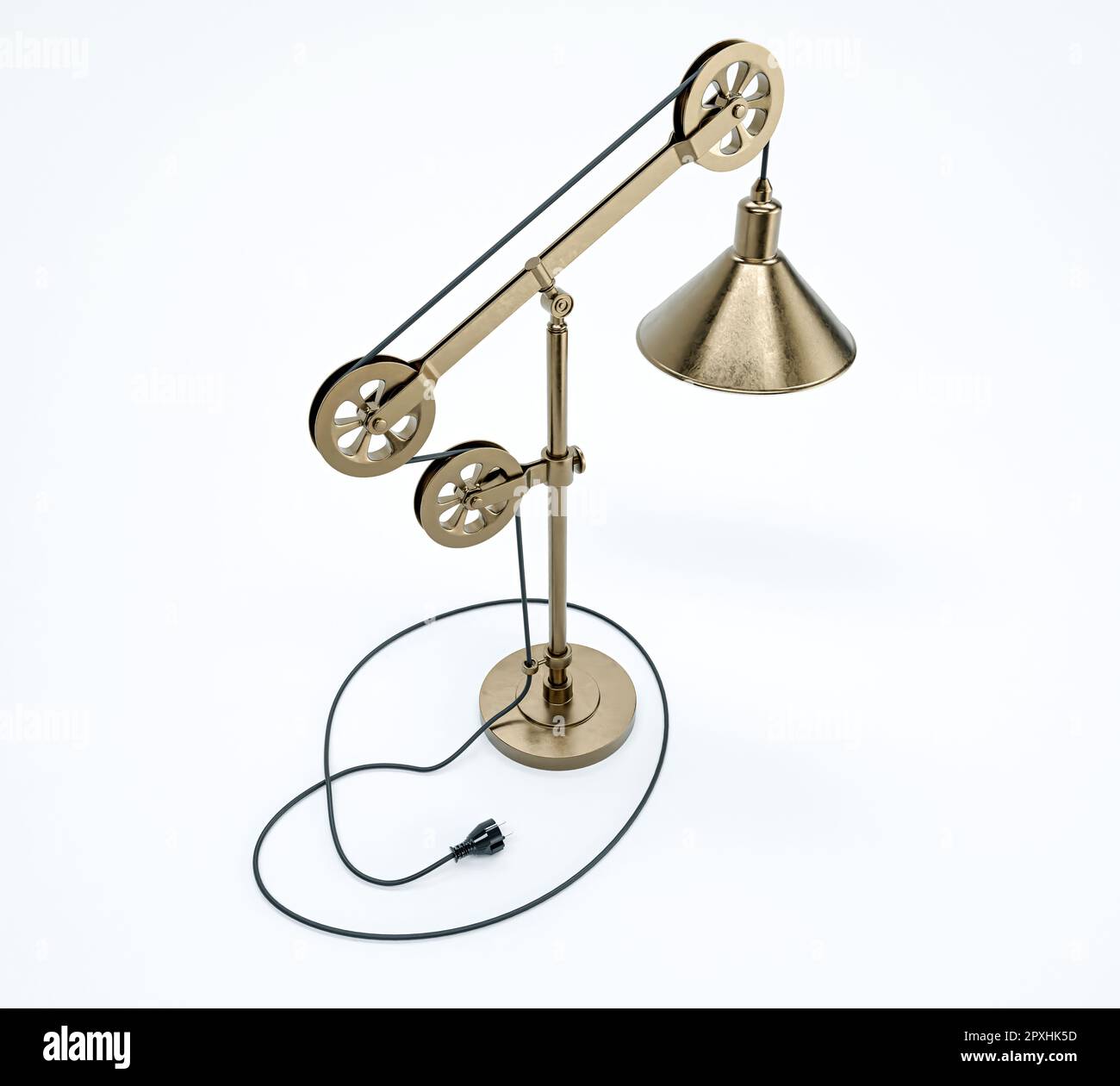 An industrial styled desk lamp on an isolated white studio background