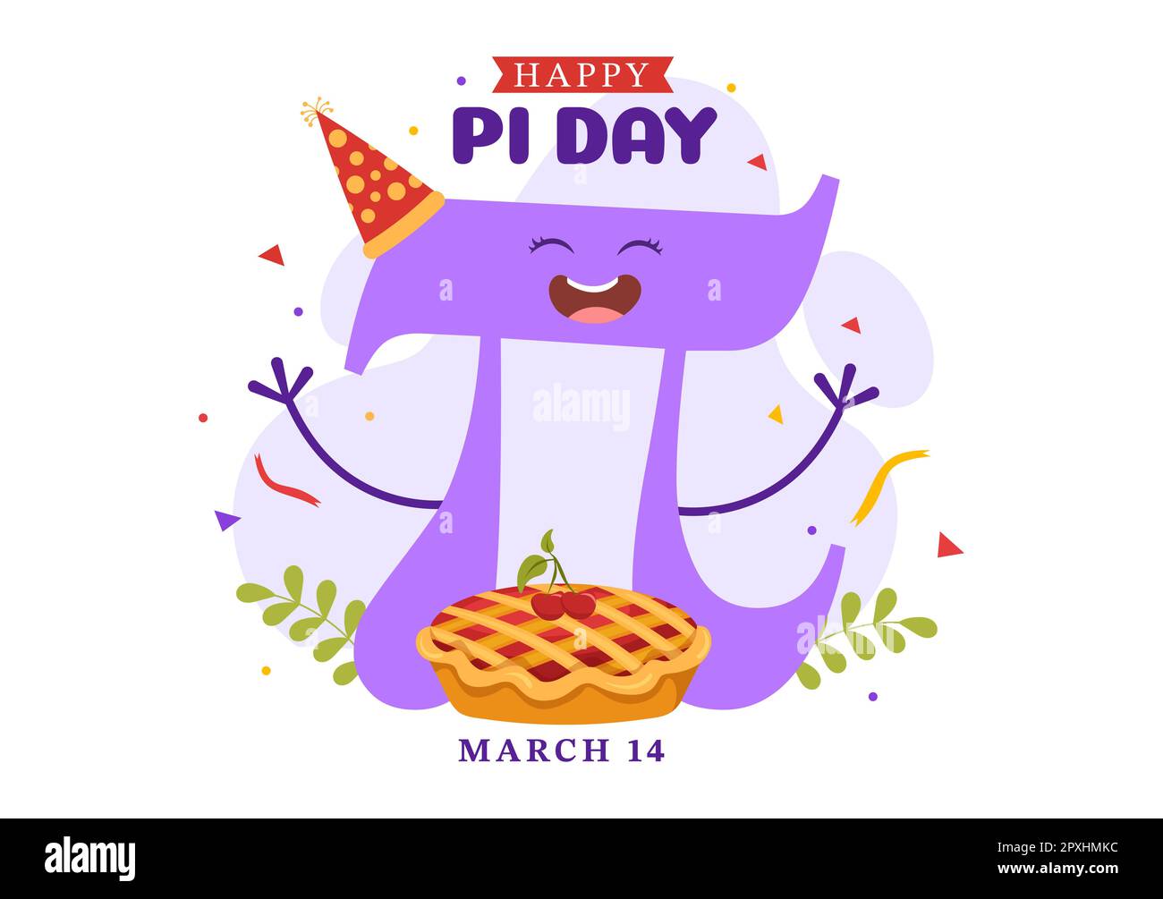 World Pi Day Illustration with Mathematical Constants, Greek Letters or Baked Sweet Pie for