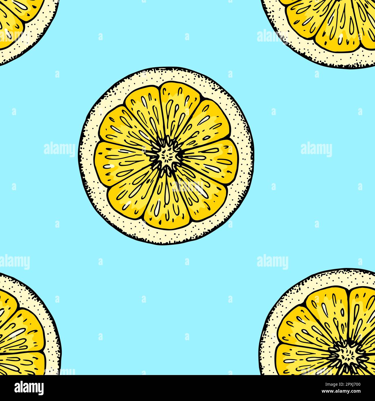 Lemon slice seamless pattern. Colorful hand drawn vector illustration ...