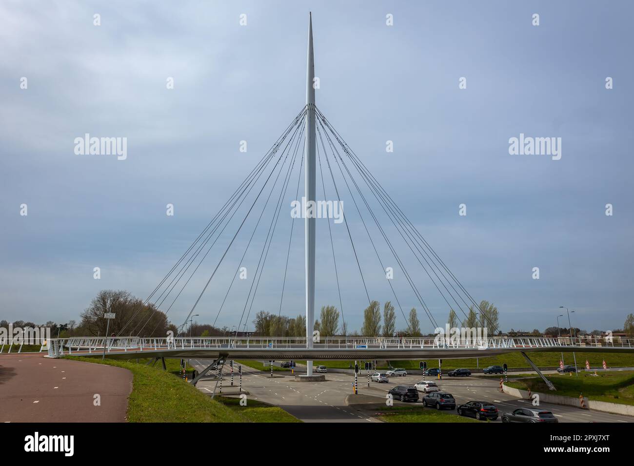 Beautiful bicycle roundabout hanging in the air called 'Hovenring' near the city of Eindhoven, province of North Brabant, the Netherlands Stock Photo