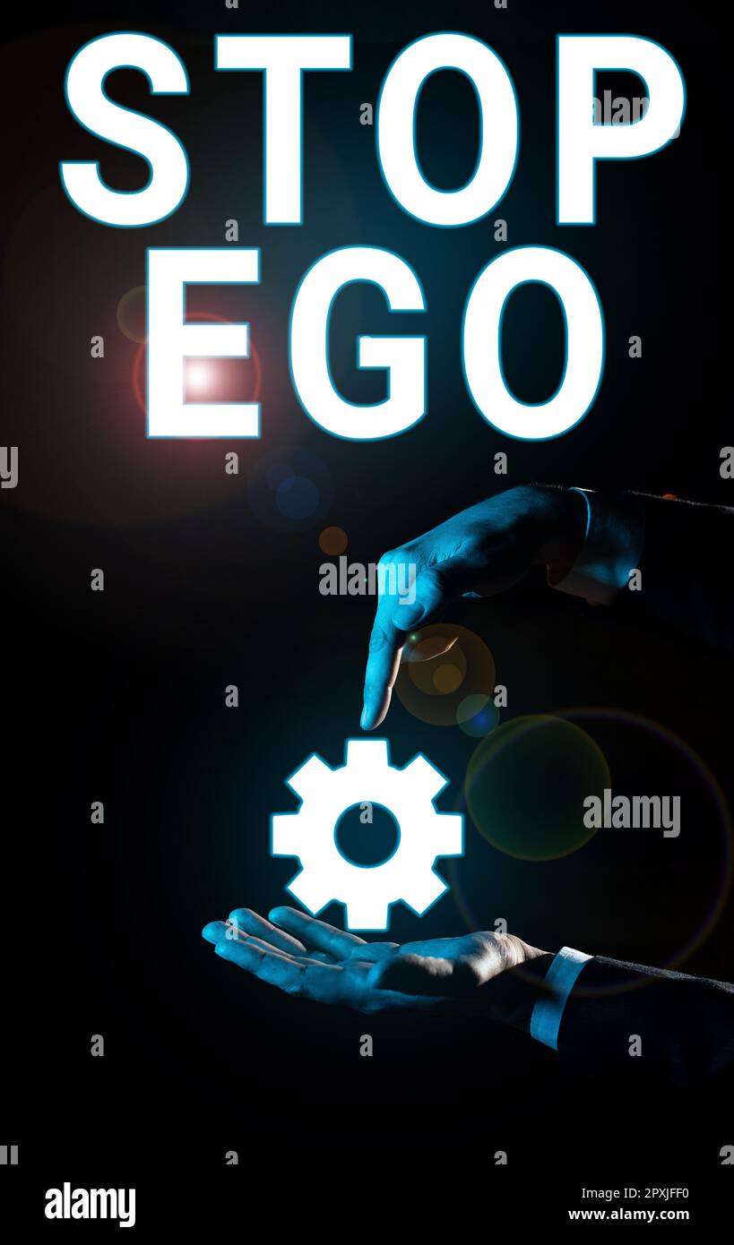 Hand writing sign Stop Ego, Business concept Control your obsession ...