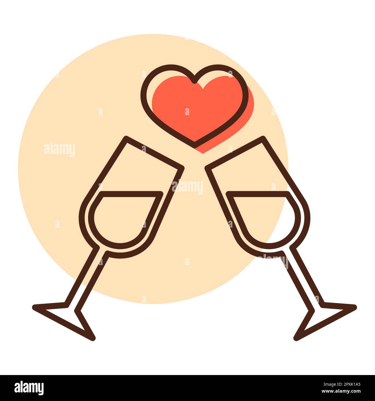 Two champagne glasses couple love drink cheers icon. Valentine day