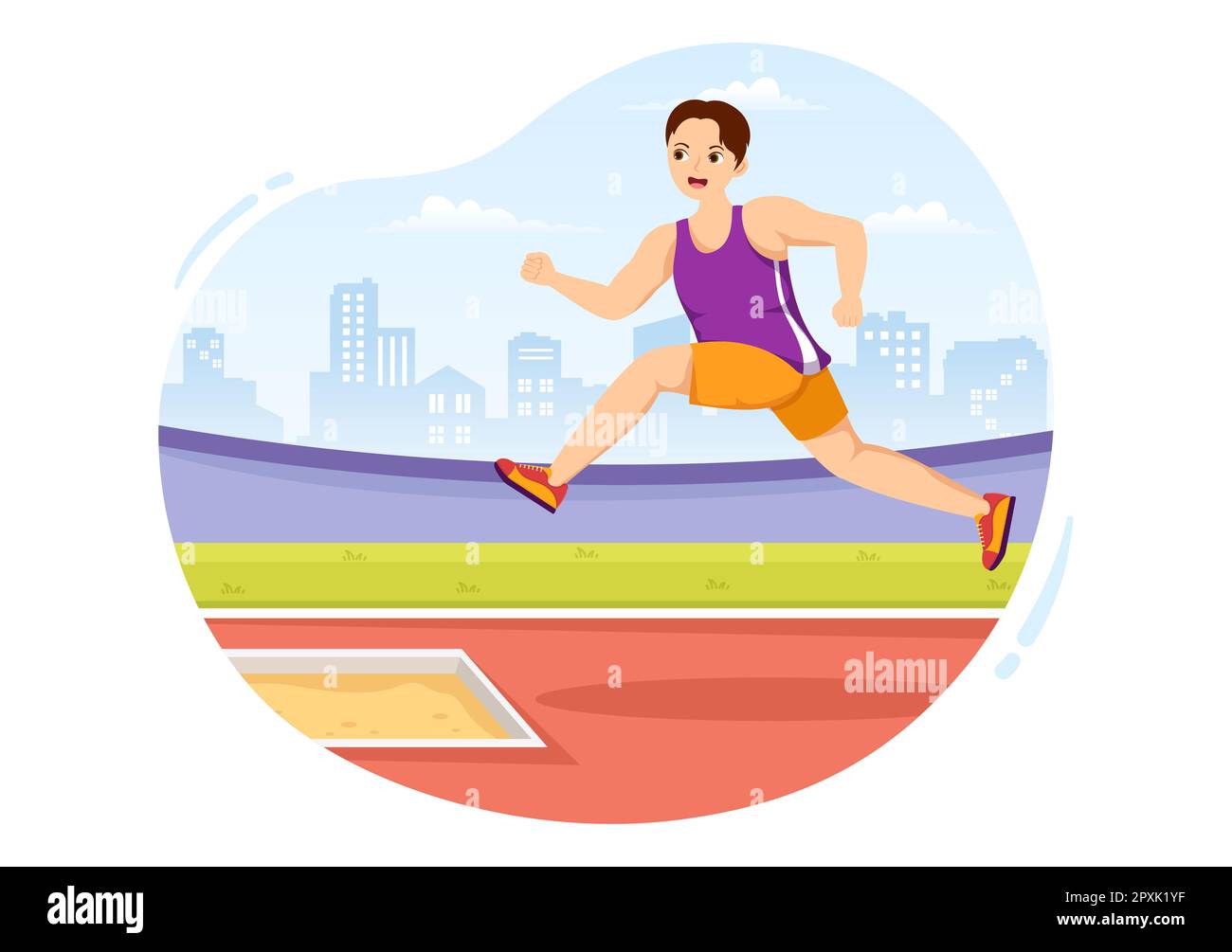 Long Jump Illustration with Athlete Doing Jumps in Sand Pit for Web