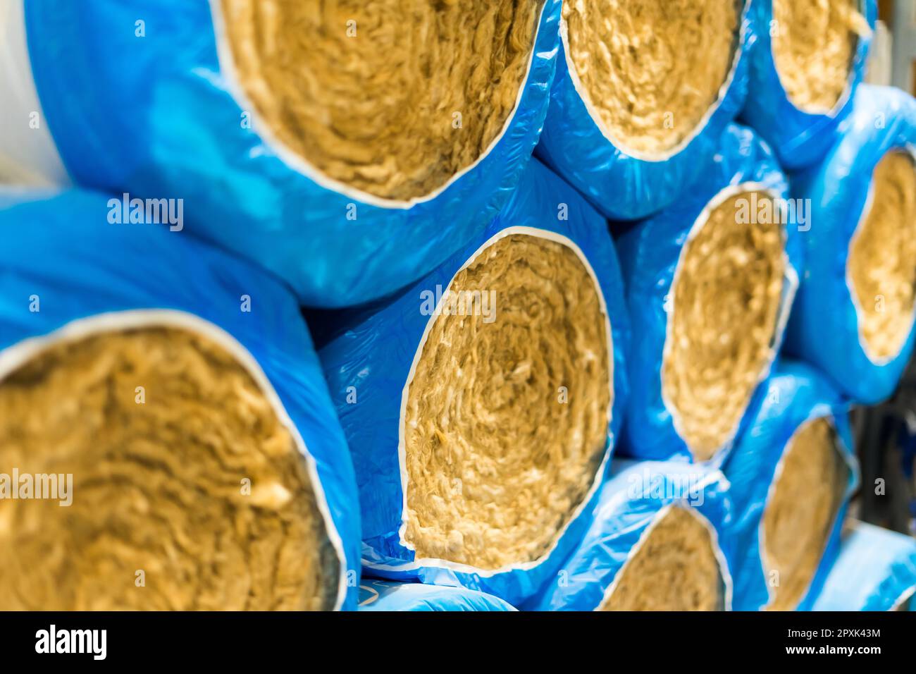 Thermal insulation material, rock wool is wrapped in foil. Rock wool