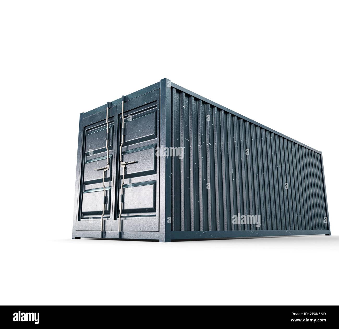 A shipping container with shut doors and a locking mechanism on an ...