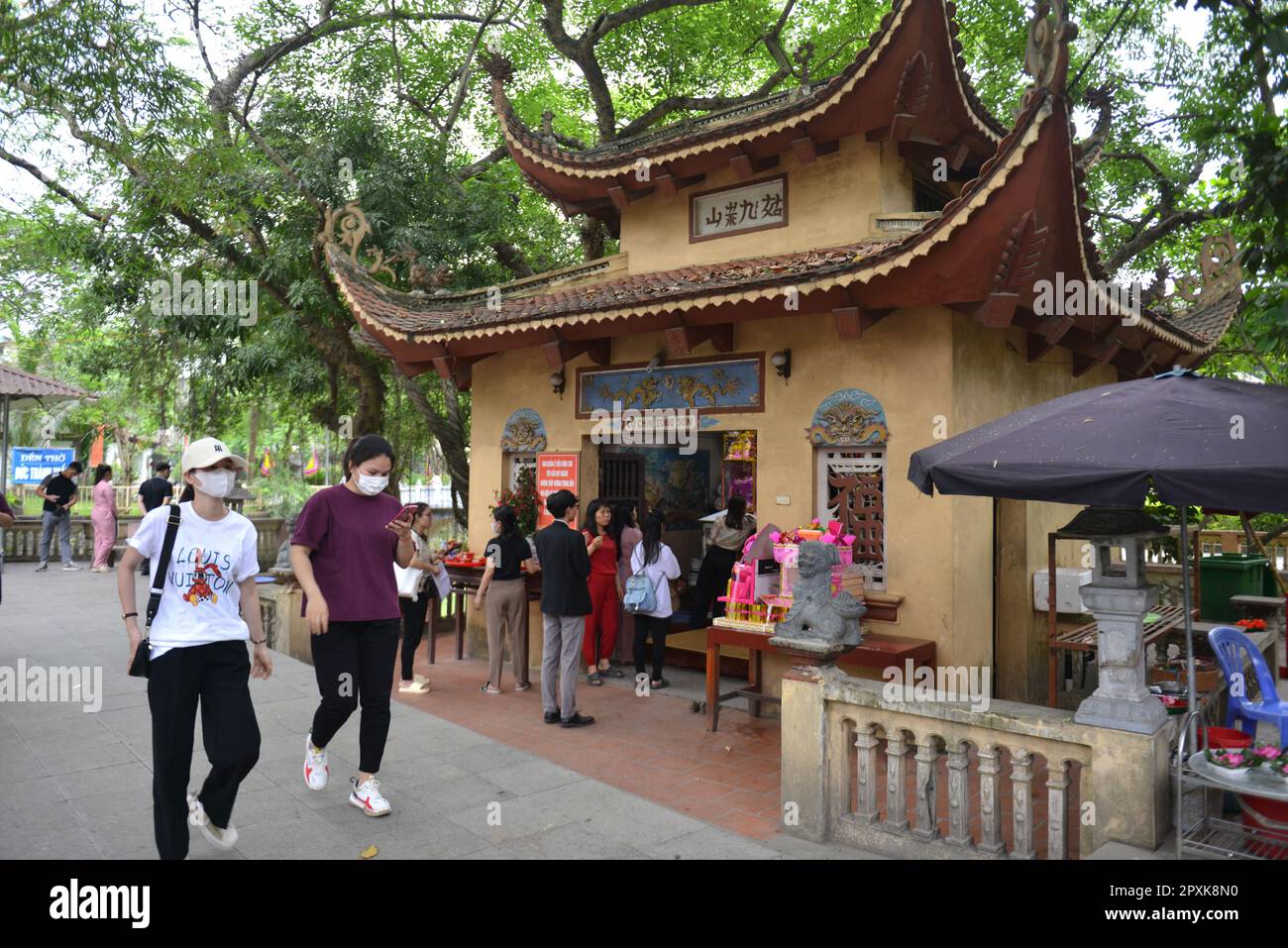 Vietnamese people come to the temple to pray for the matriarchal ritual