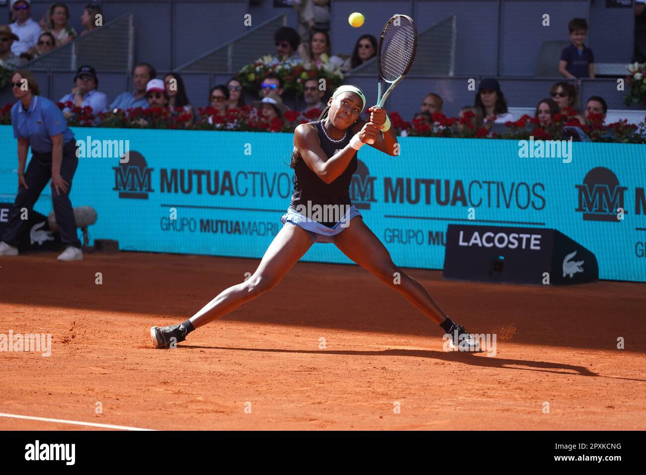 Madrid, Spain. 29th Apr, 2023. Paula Badosa vs Coco Gauff Masters Series Mutua Madrid Open