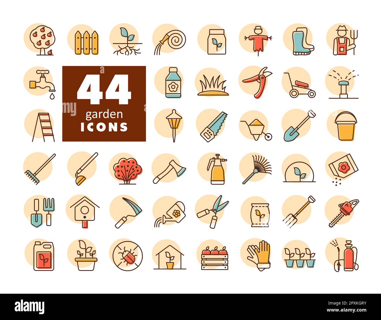 Gardening and Planting vector isolated icons set. Graph symbol for ...