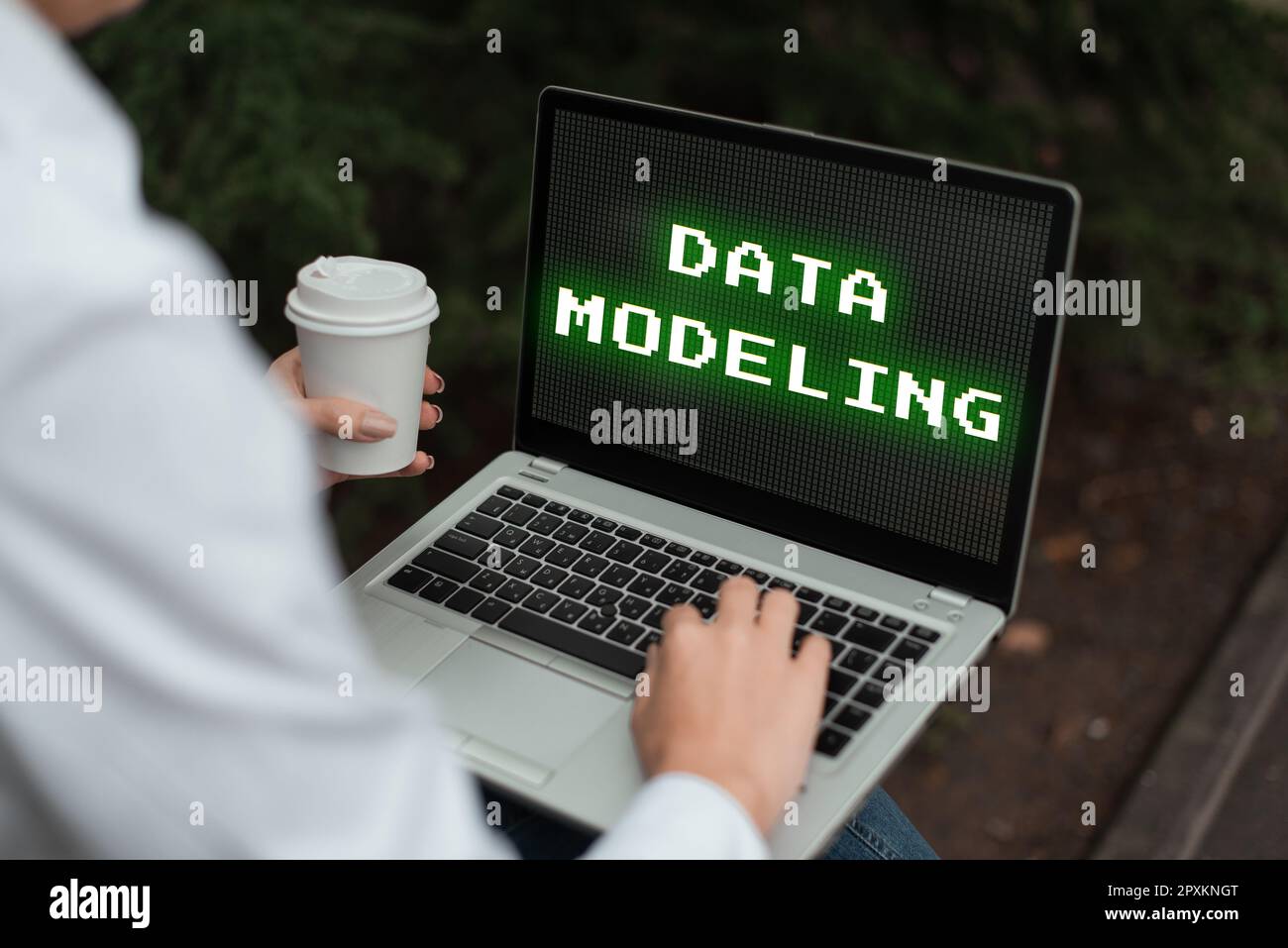 Text caption presenting Data Modeling, Business showcase process of transferring data between data storage systems Stock Photo