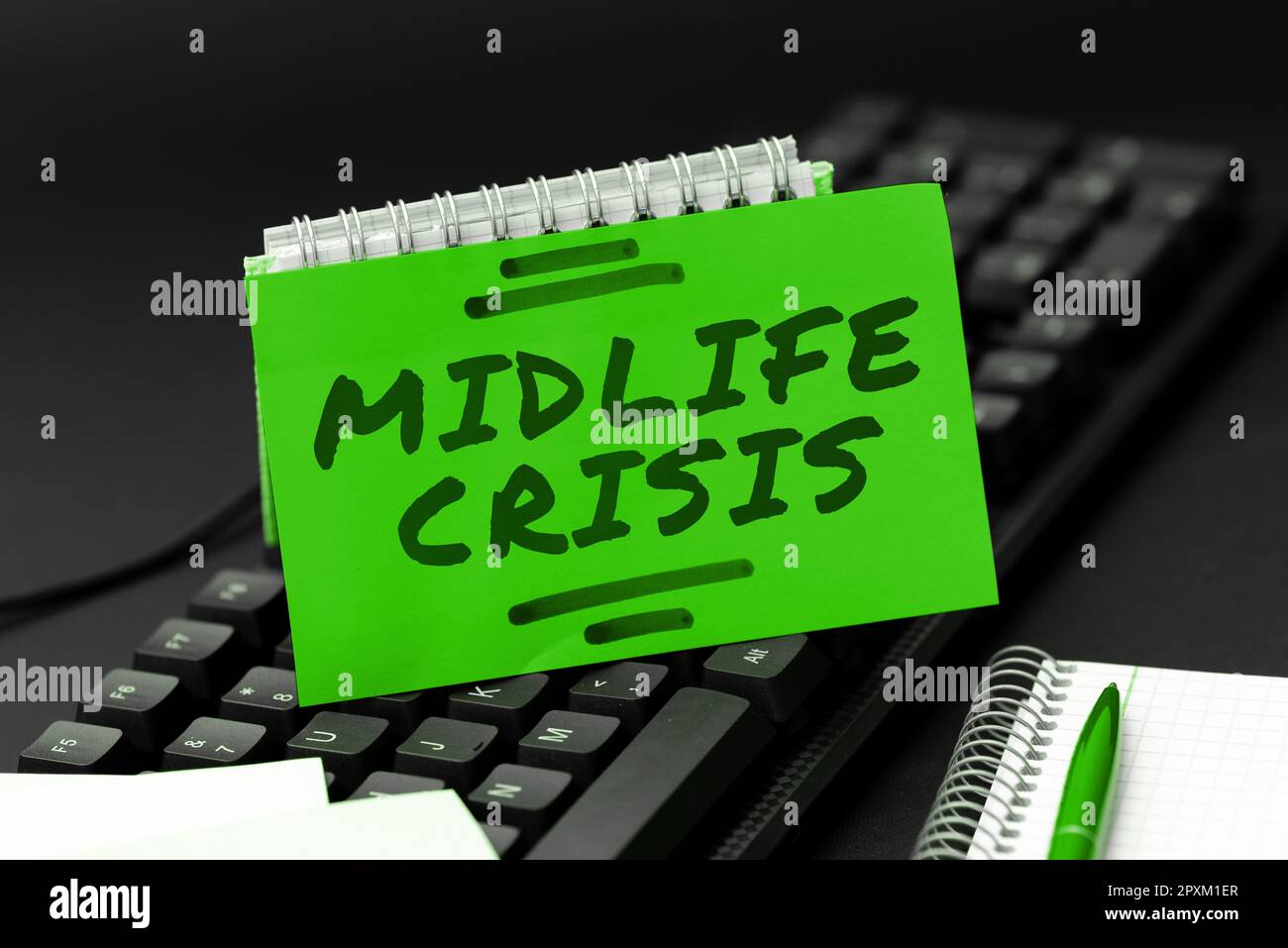 Handwriting text Midlife Crisis, Word for Software development technique Decomposing an application Stock Photo