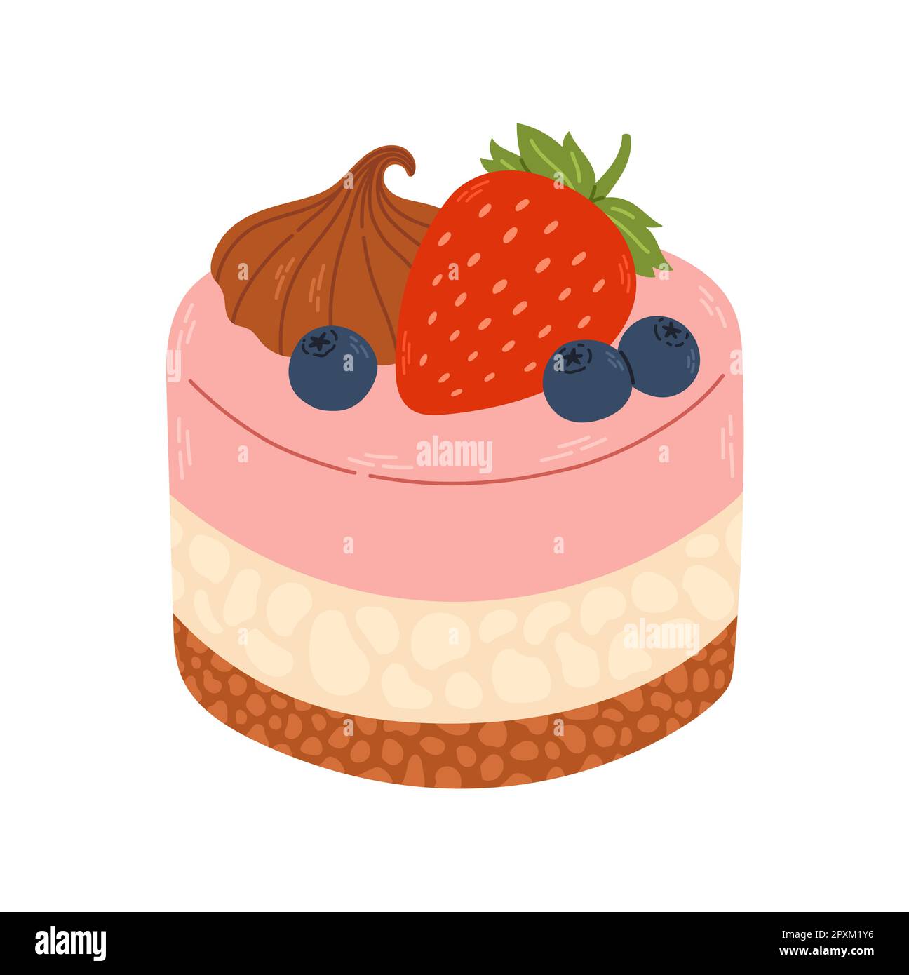 Cake with a strawberry and blueberries on top. Cute strawberry dessert ...