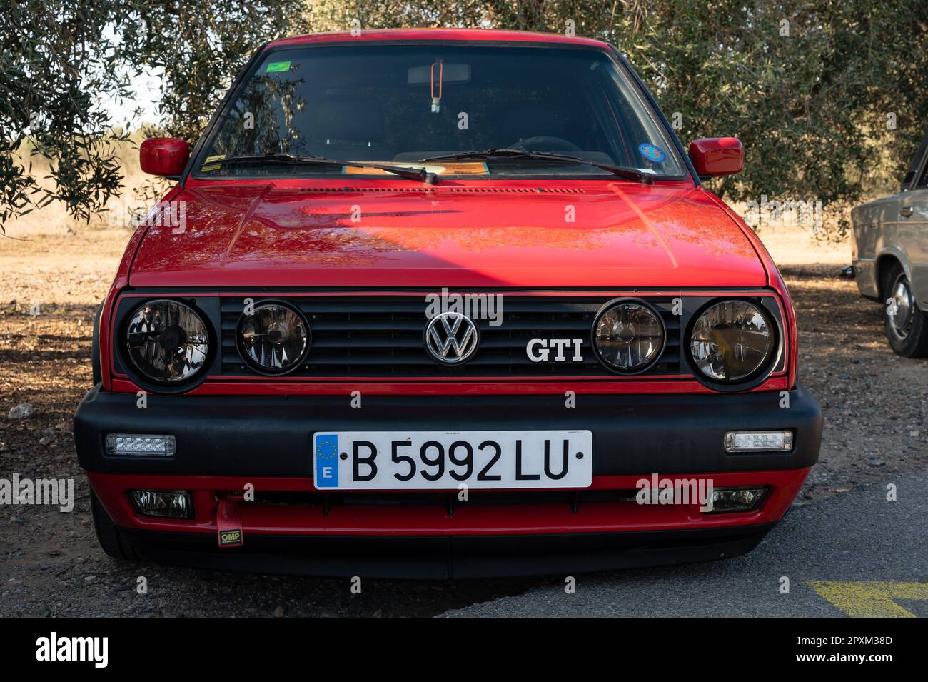 Detail of a classic red second generation Volkswagen Golf GTI, it is modernized Stock Photo