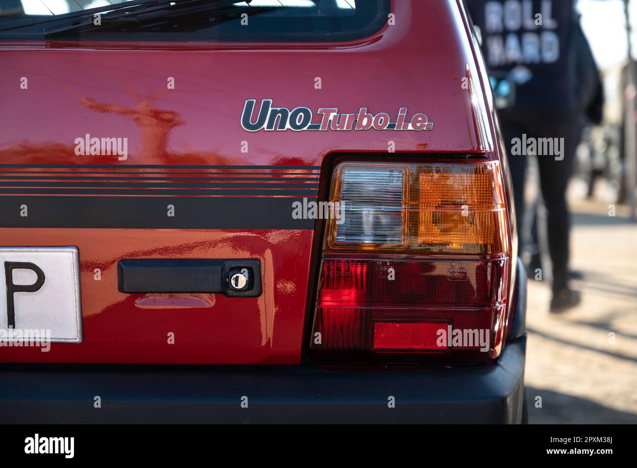 Detail of a small Italian sports car from the 80-90s. It is a red Fiat Uno  Turbo Stock Photo - Alamy