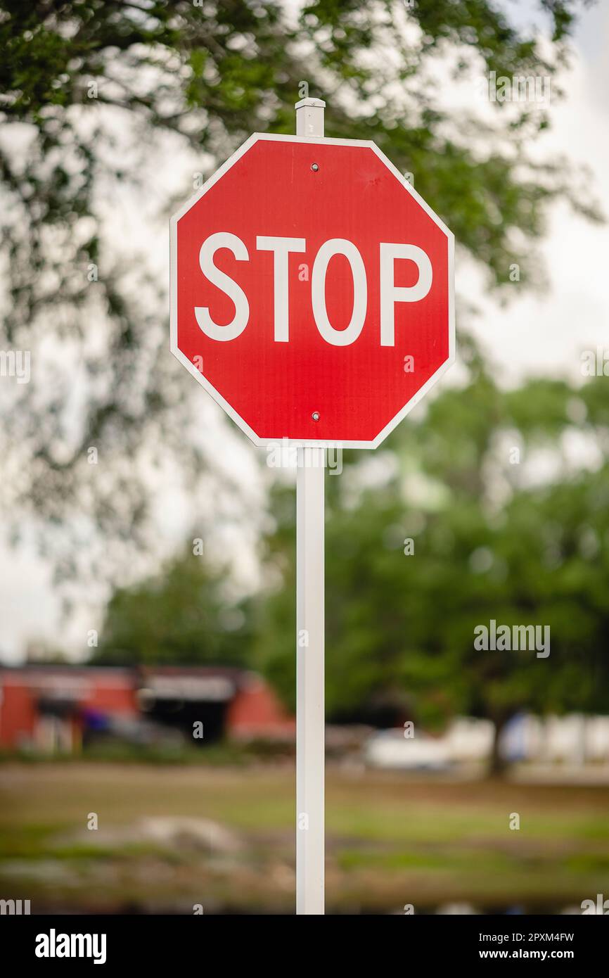 Stop Lettering Signage Green sign with white lettering hi-res stock photography and images - Alamy