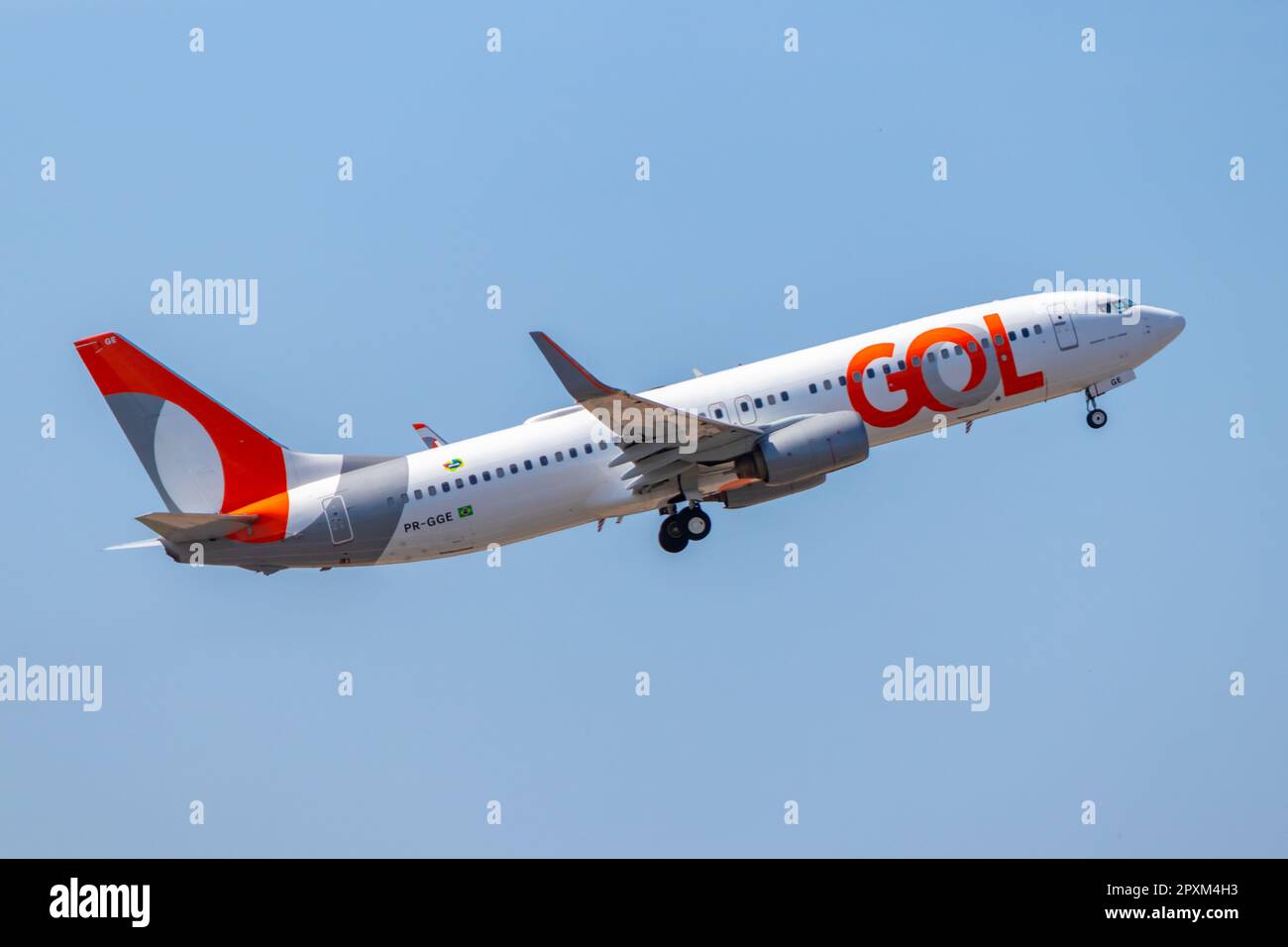 GOL Airlines plane, taking off from Santarem Airport. A Boeing 737-800, registration PR-GGE. Stock Photo