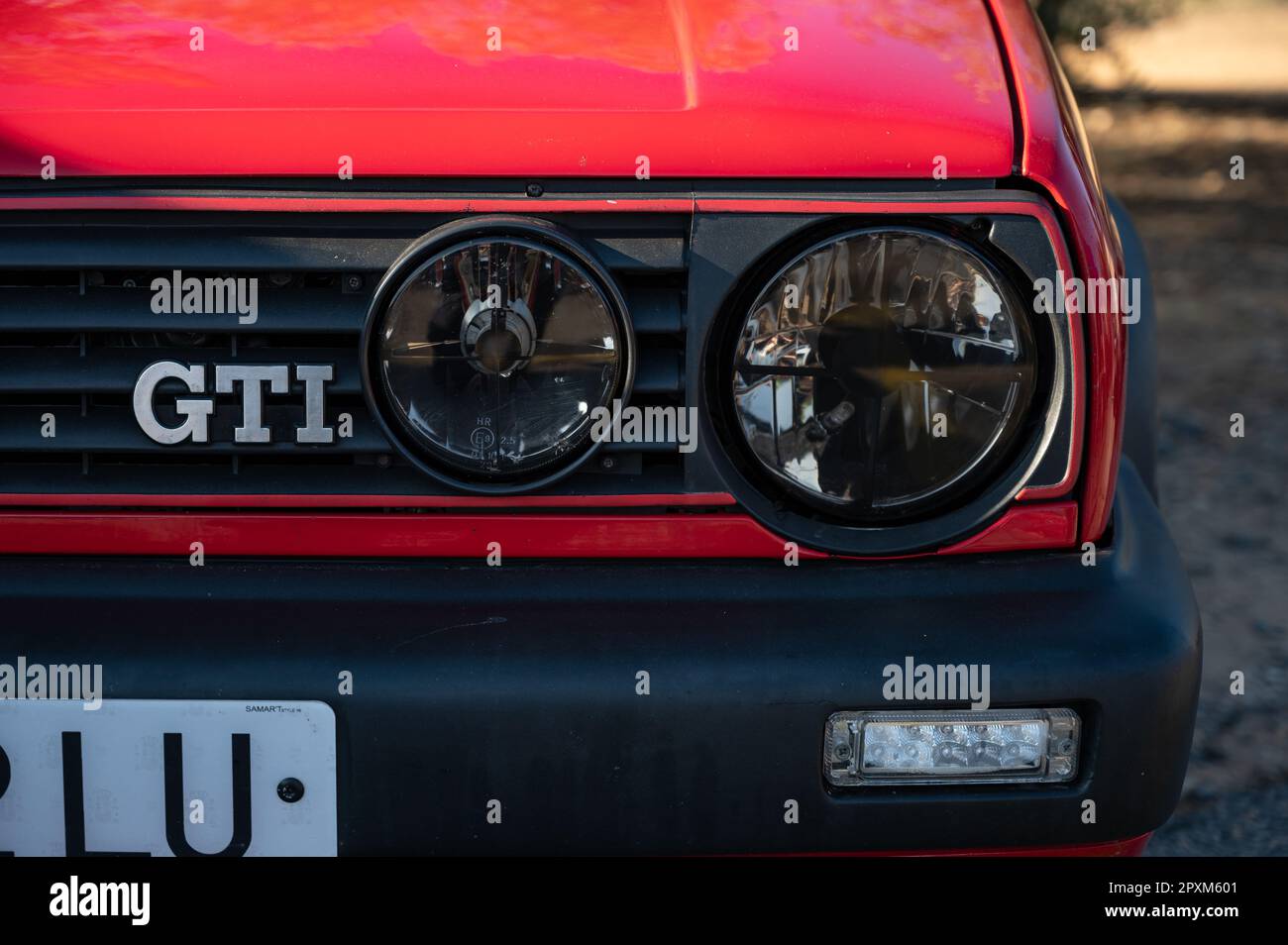 Detail of a classic red second generation Volkswagen Golf GTI, it is modernized Stock Photo