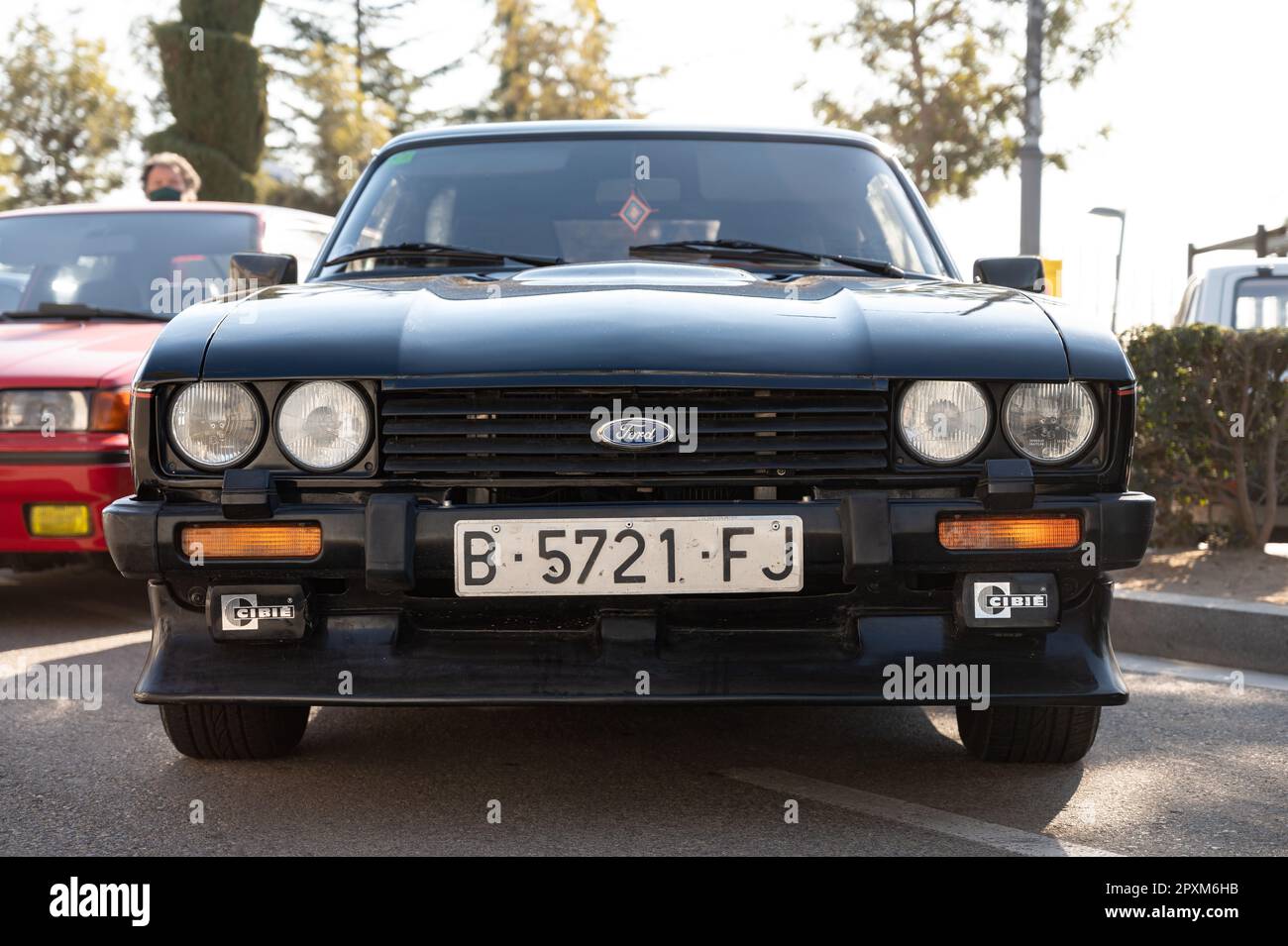 Detail of a black Ford Capri classic car Stock Photo