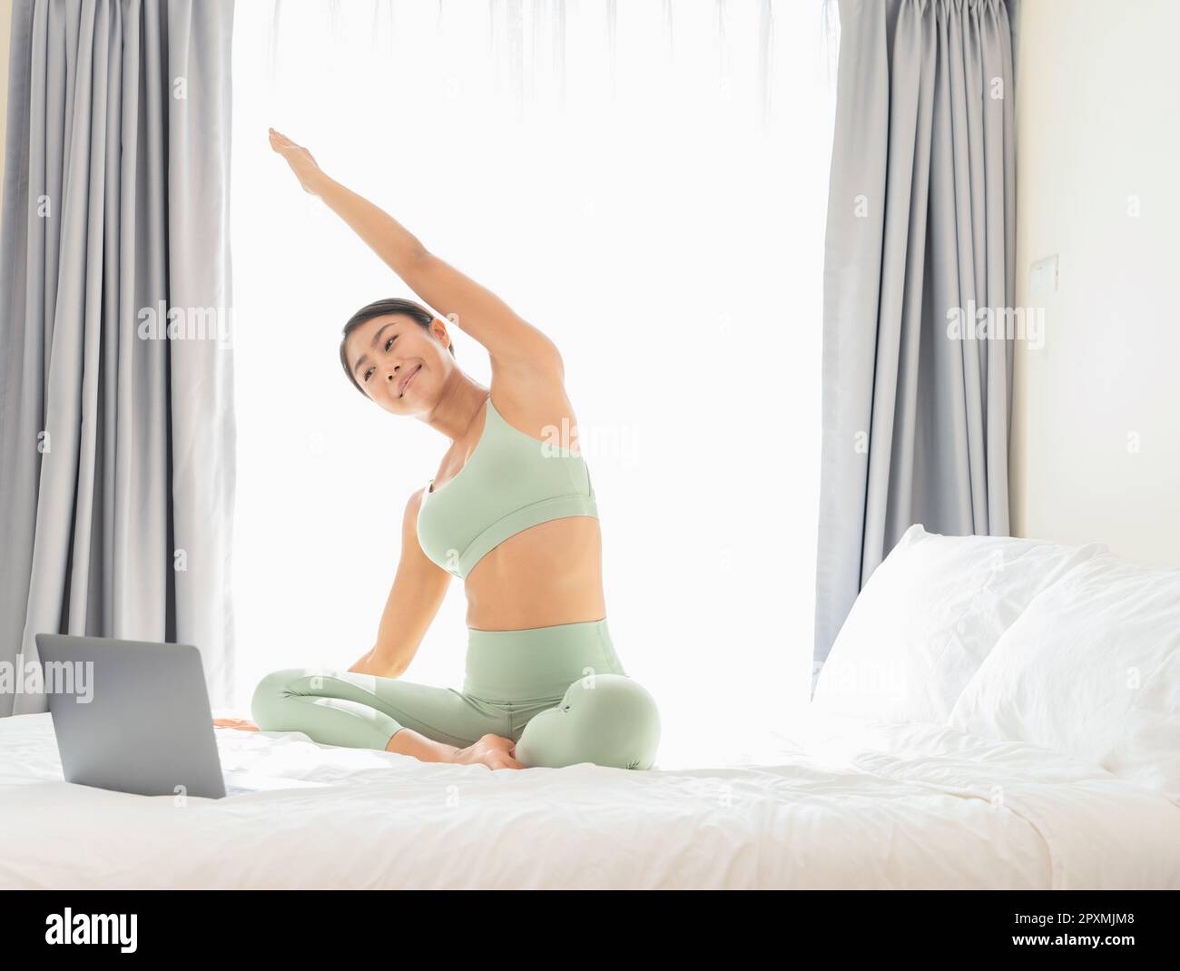Seated side bend with an arm extension yoga asanas set /Illustration  stylized woman practicing sukhasana and other poses with side stretch Stock  Vector | Adobe Stock