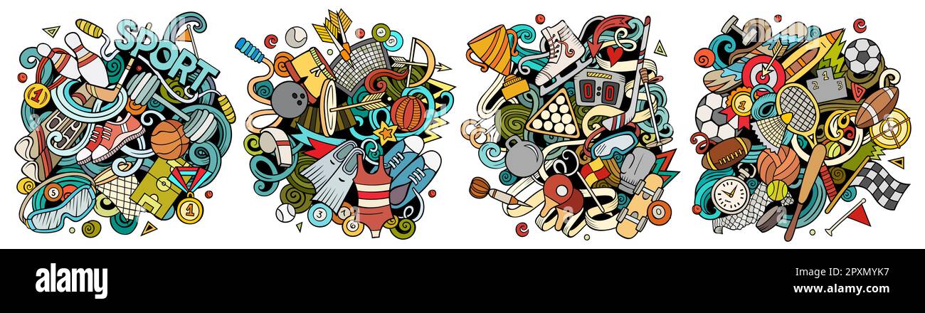 Sports cartoon vector doodle designs set Stock Vector Image & Art - Alamy