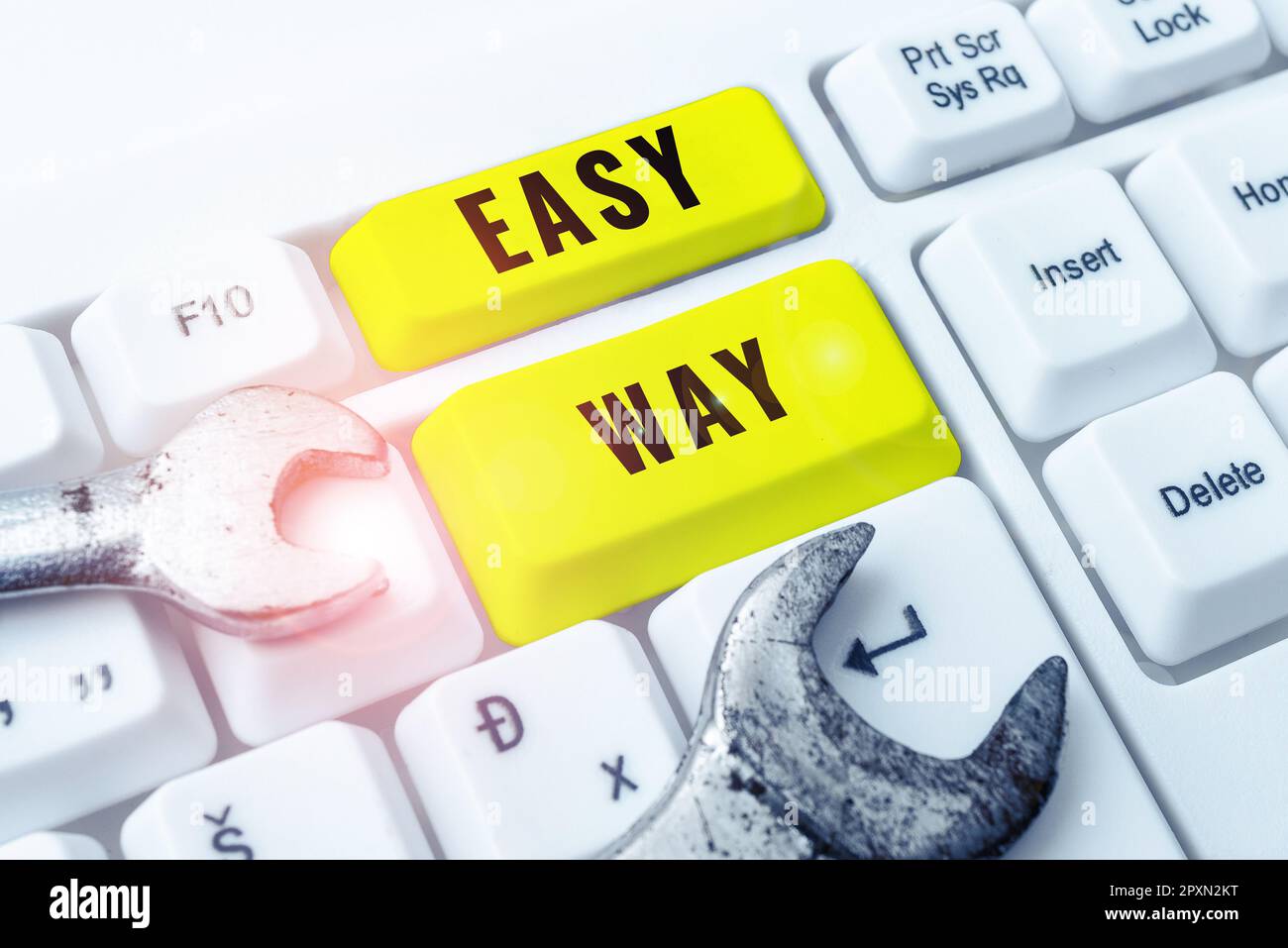 Conceptual caption Easy Way, Word for making hard decision between two less and more effort method Stock Photo