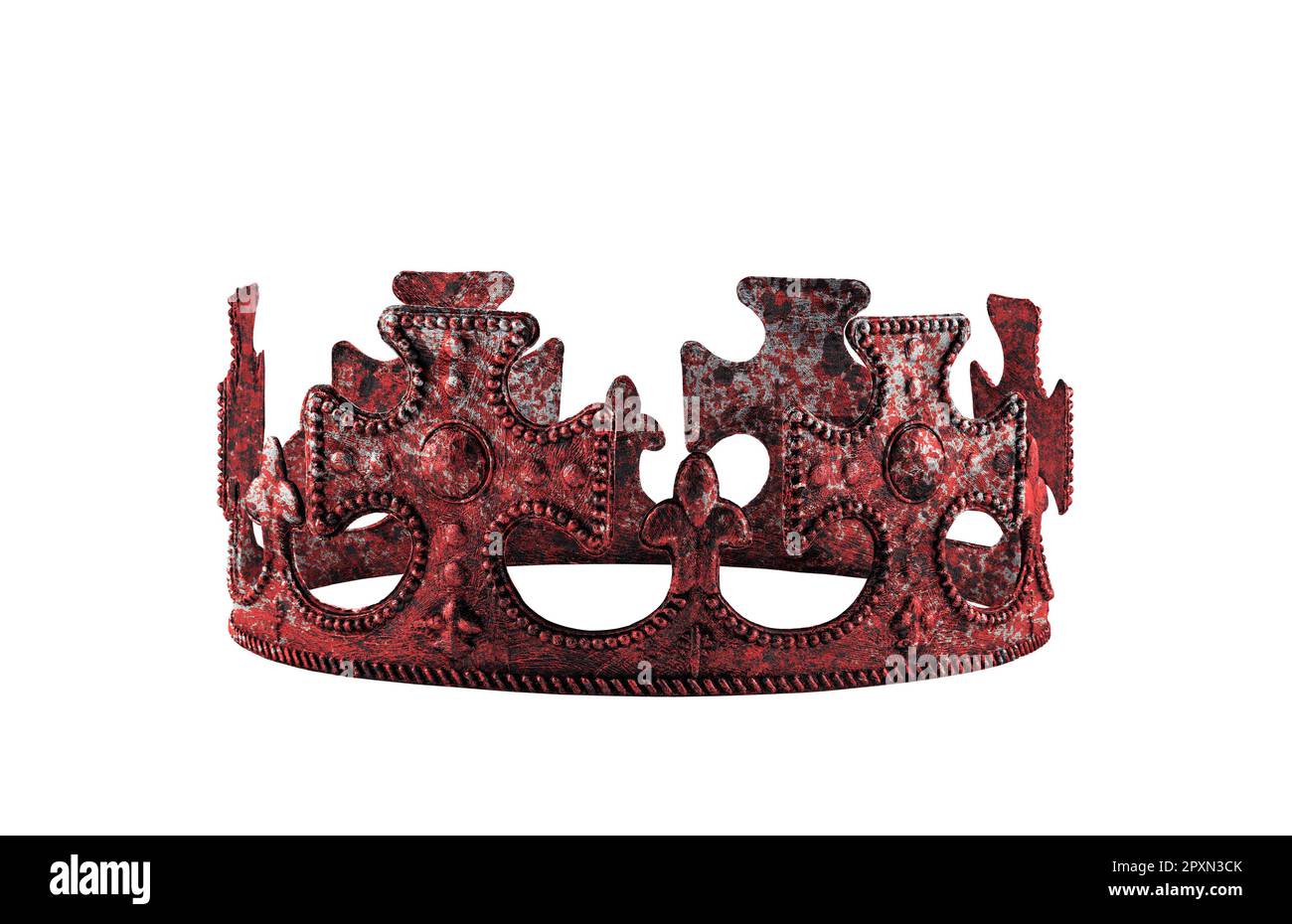 King or Queen's old crown in red blood isolated on white background with clipping path Stock Photo