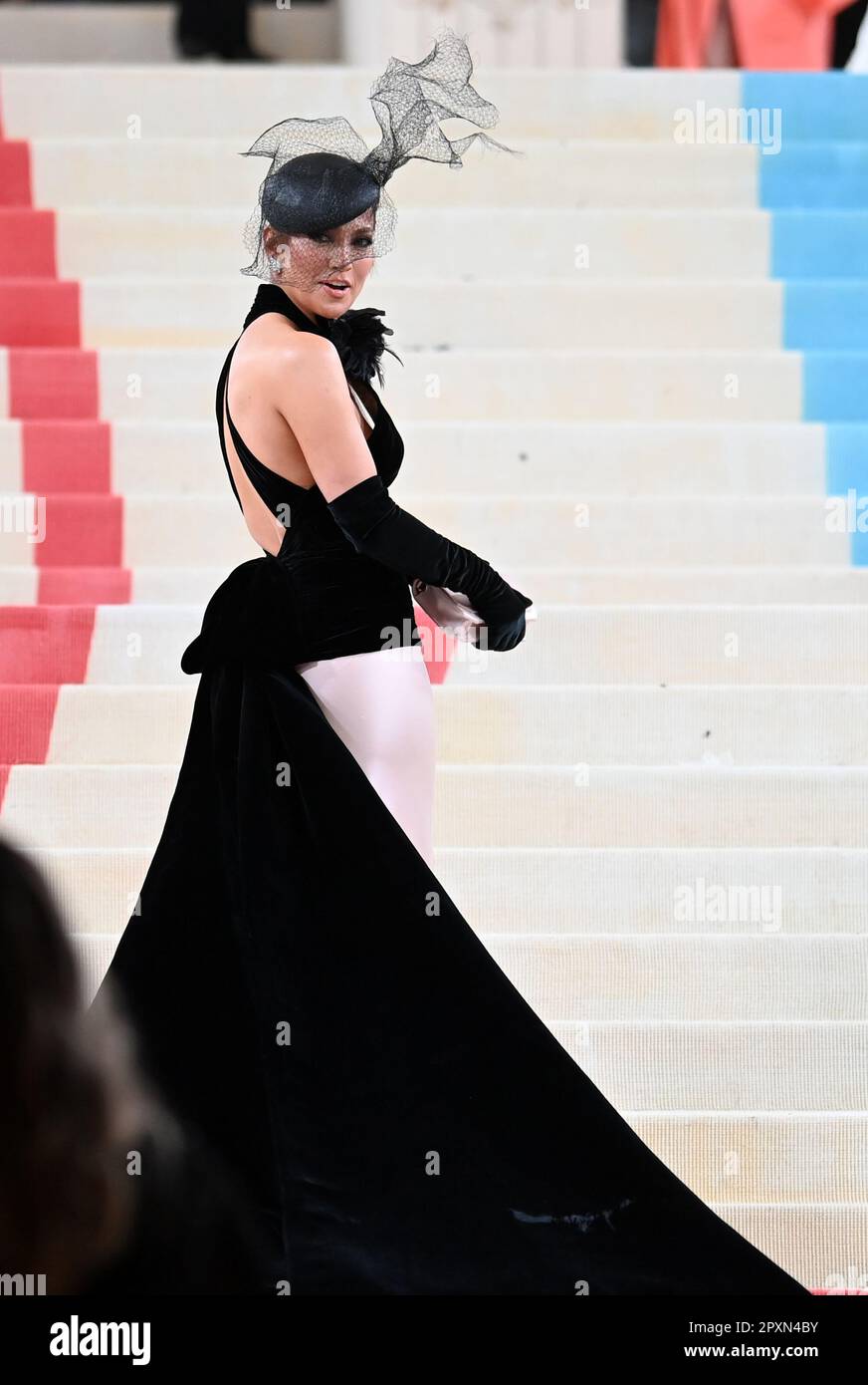 May 1, 2023, New York, New York, USA: Jennifer Lopez at the Metropolitan Museumâ€™s annual Met Gala honoring Karl Lagerfeld that brought out crowds on the carpet as well as in the street. (Photo Andrea RENAULT/ Zuma Press) (Credit Image: © Andrea Renault/ZUMA Press Wire) EDITORIAL USAGE ONLY! Not for Commercial USAGE! Stock Photo