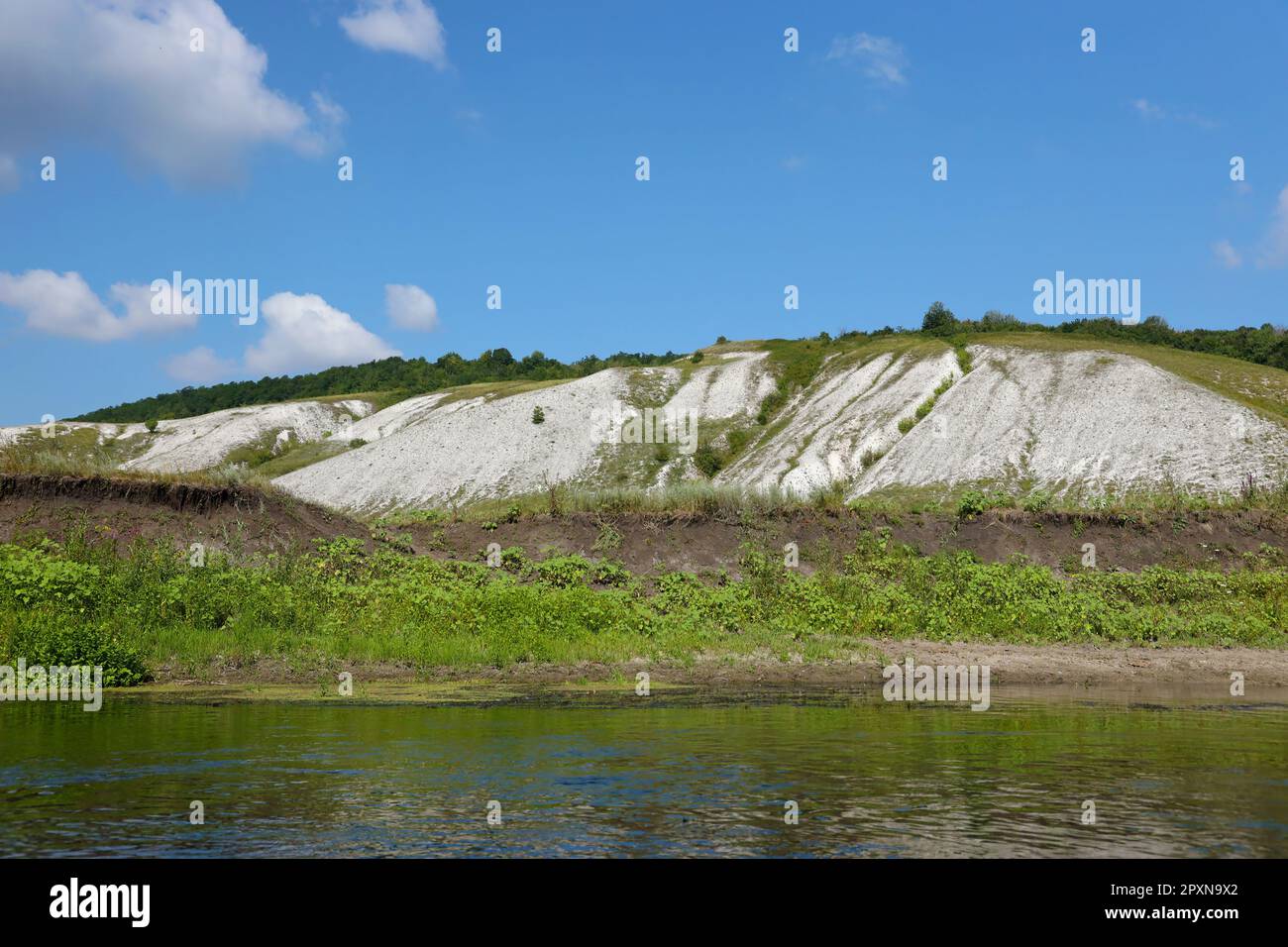 Ancient multimillion chalk mountains on the steppe surface of earth