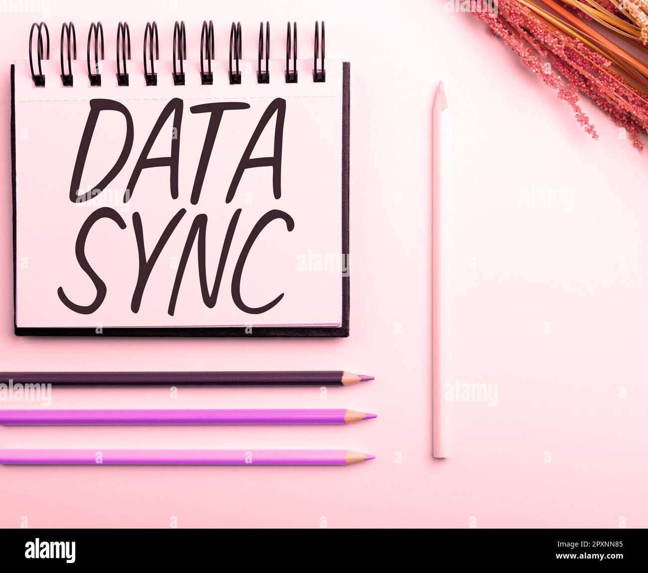 Text caption presenting Data Sync, Conceptual photo data that is continuously generated by different sources Stock Photo