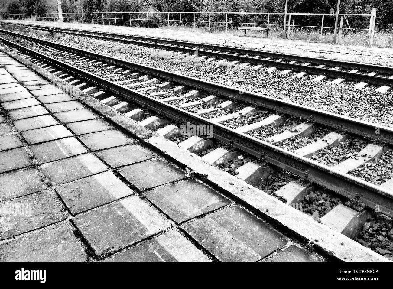 Railways. Metal steel rails and wooden sleepers. Rivets and fasteners ...