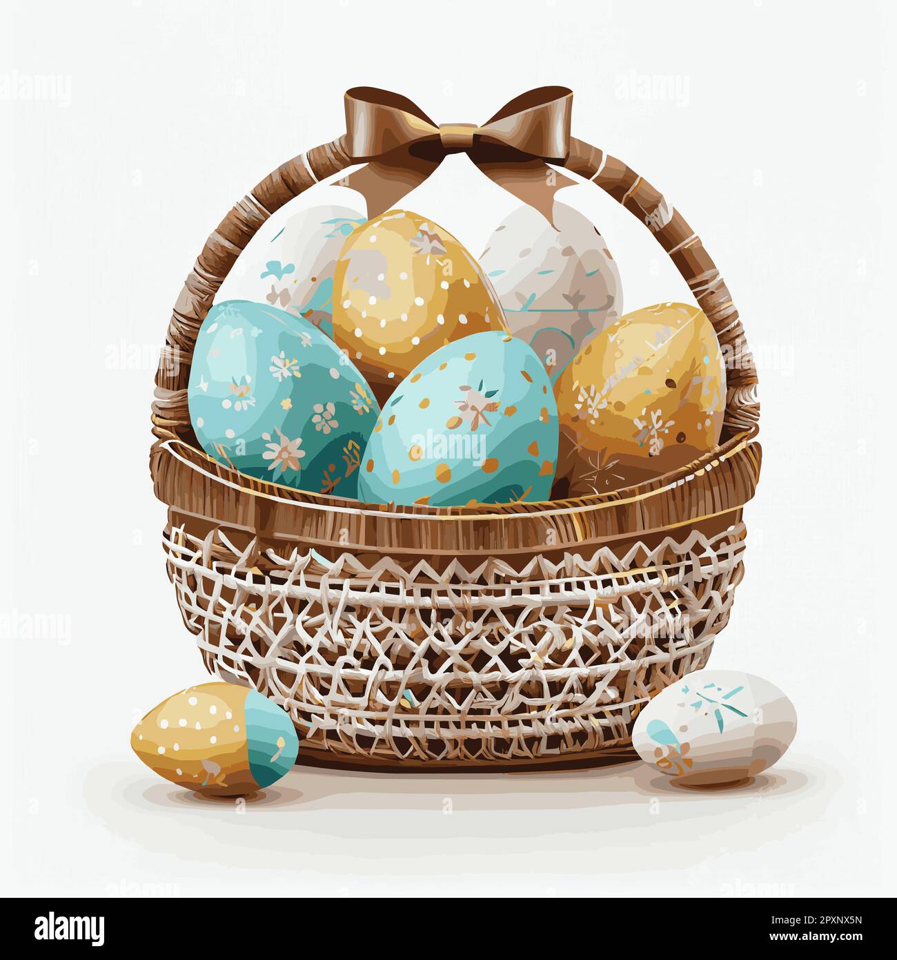 Festive basket of Easter Orthodox eggs on a white background Vector