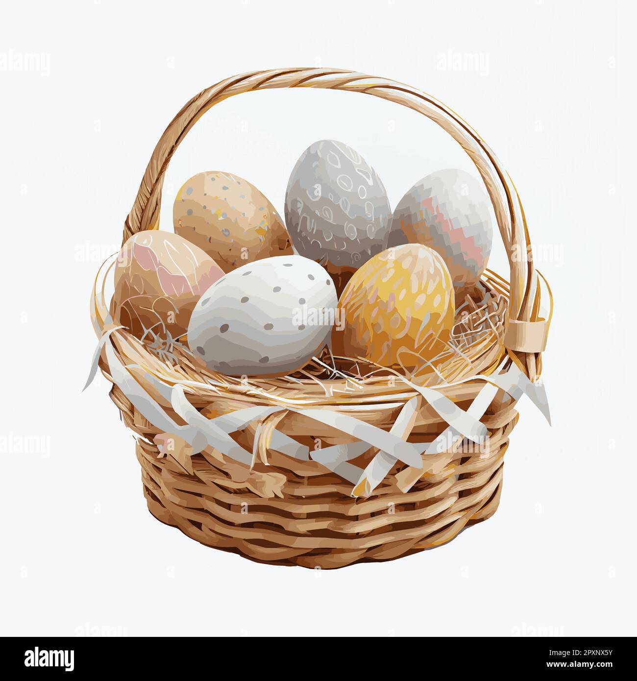 Festive basket of Easter Orthodox eggs on a white background Vector