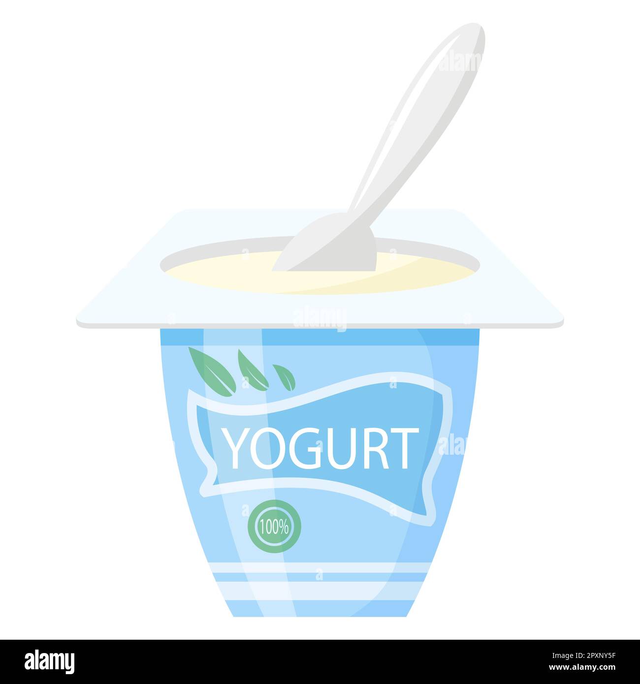 Vector fresh yogurt container and plastic spoon isolated on white
