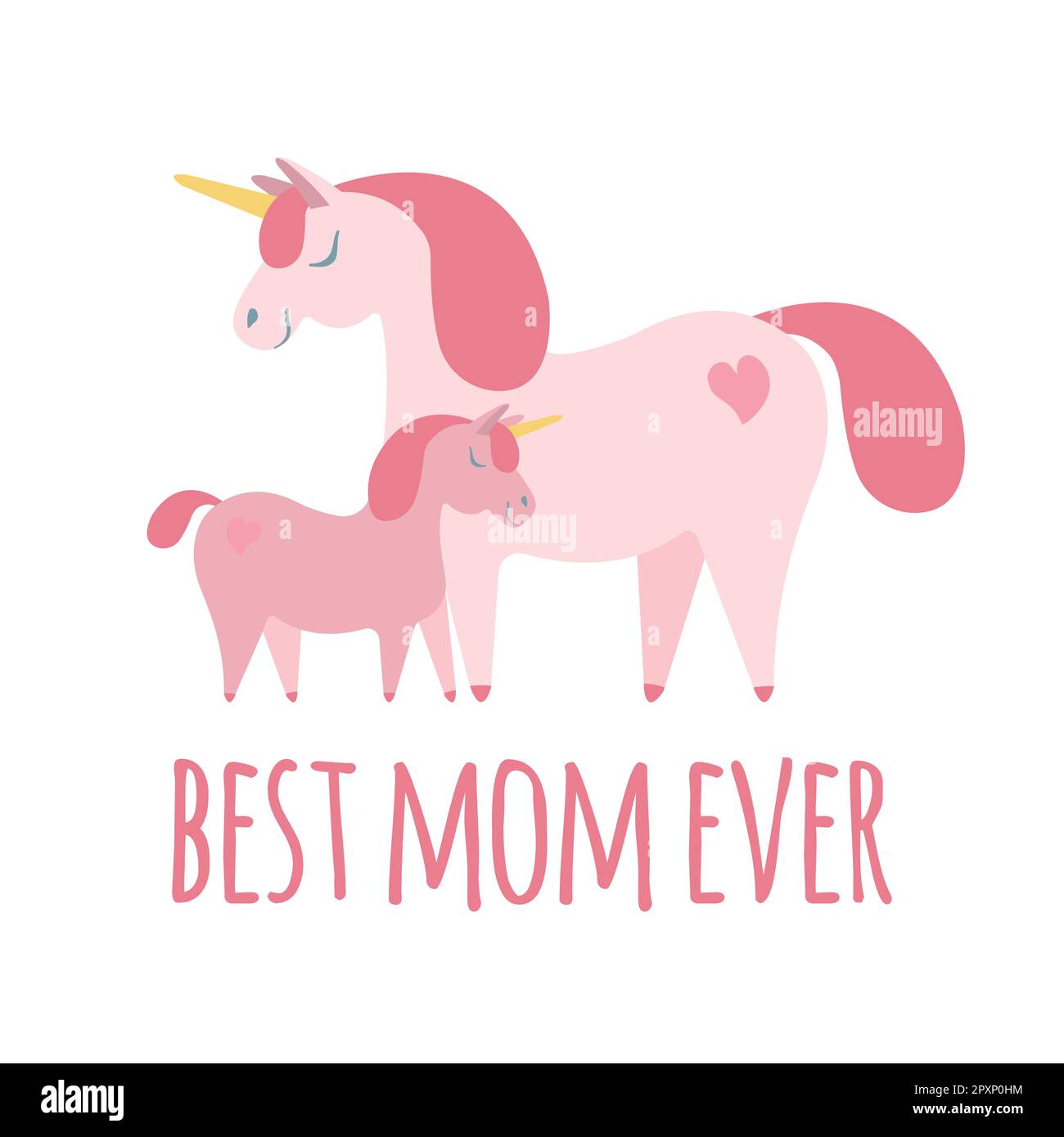Vector happy Mothers Day lettering and unicorn isolated on white