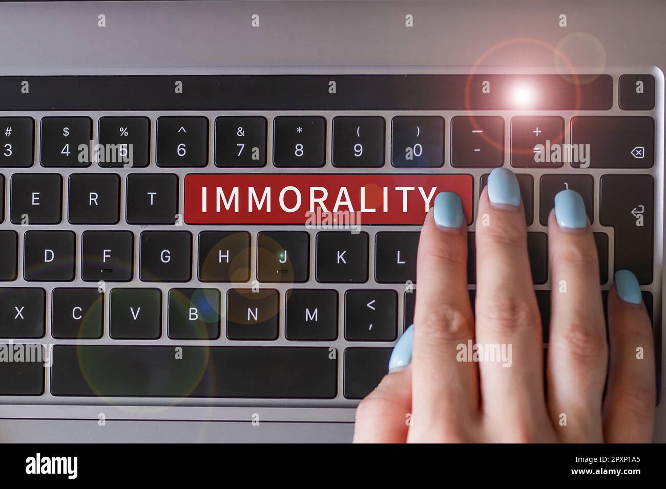 Conceptual display Immorality, Internet Concept the state or quality of being immoral, wickedness Stock Photo