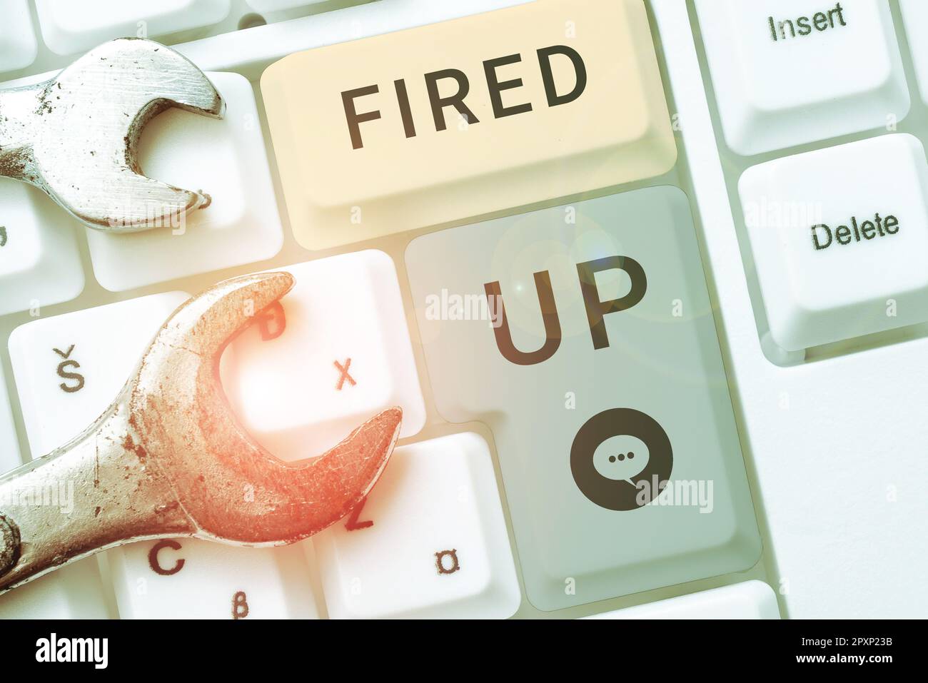 Handwriting text Fired Up, Word for means that someone energized and in excited state about event Stock Photo