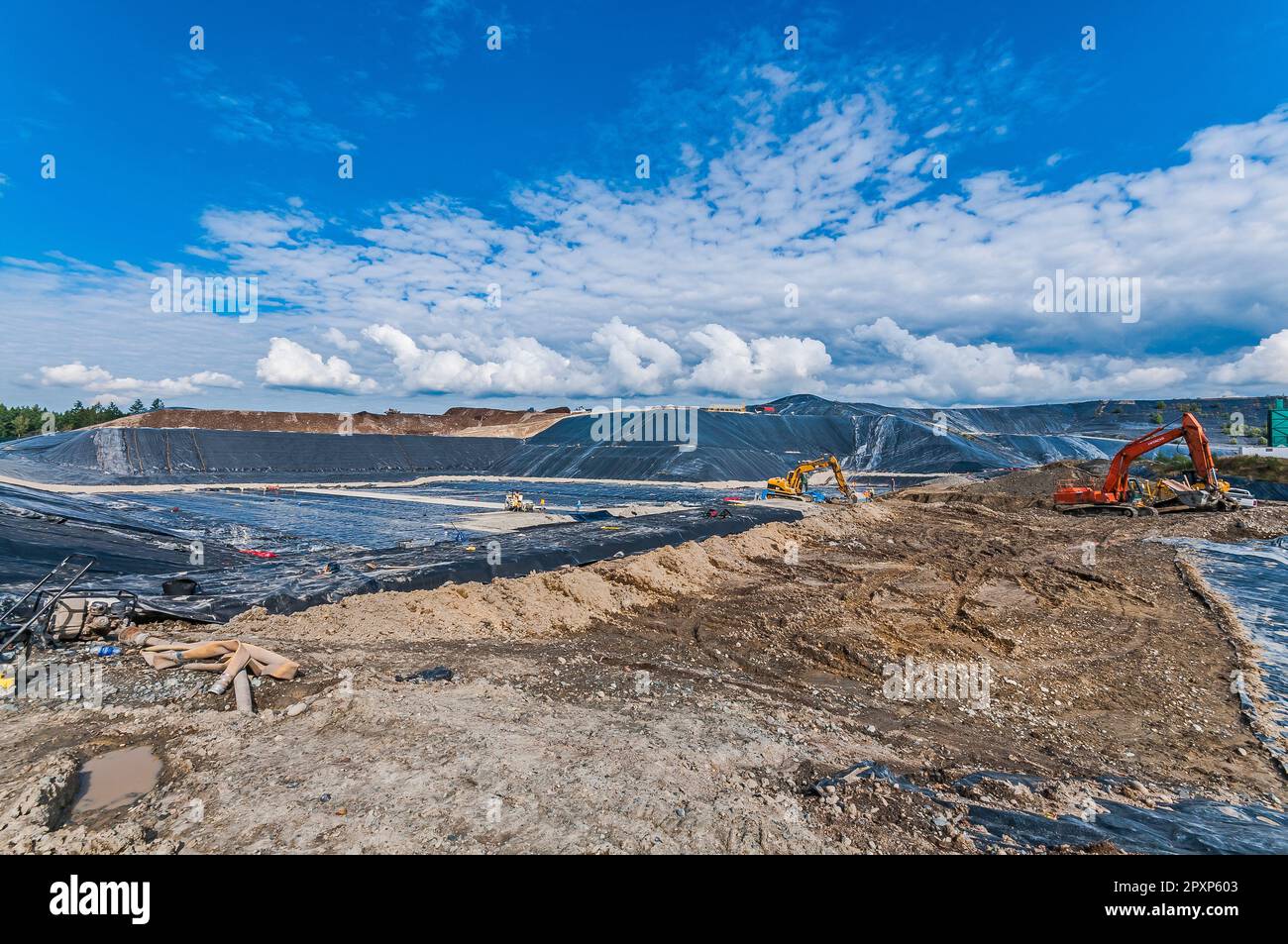 Geomembranes cover a lot of ground in an active landfill Stock Photo