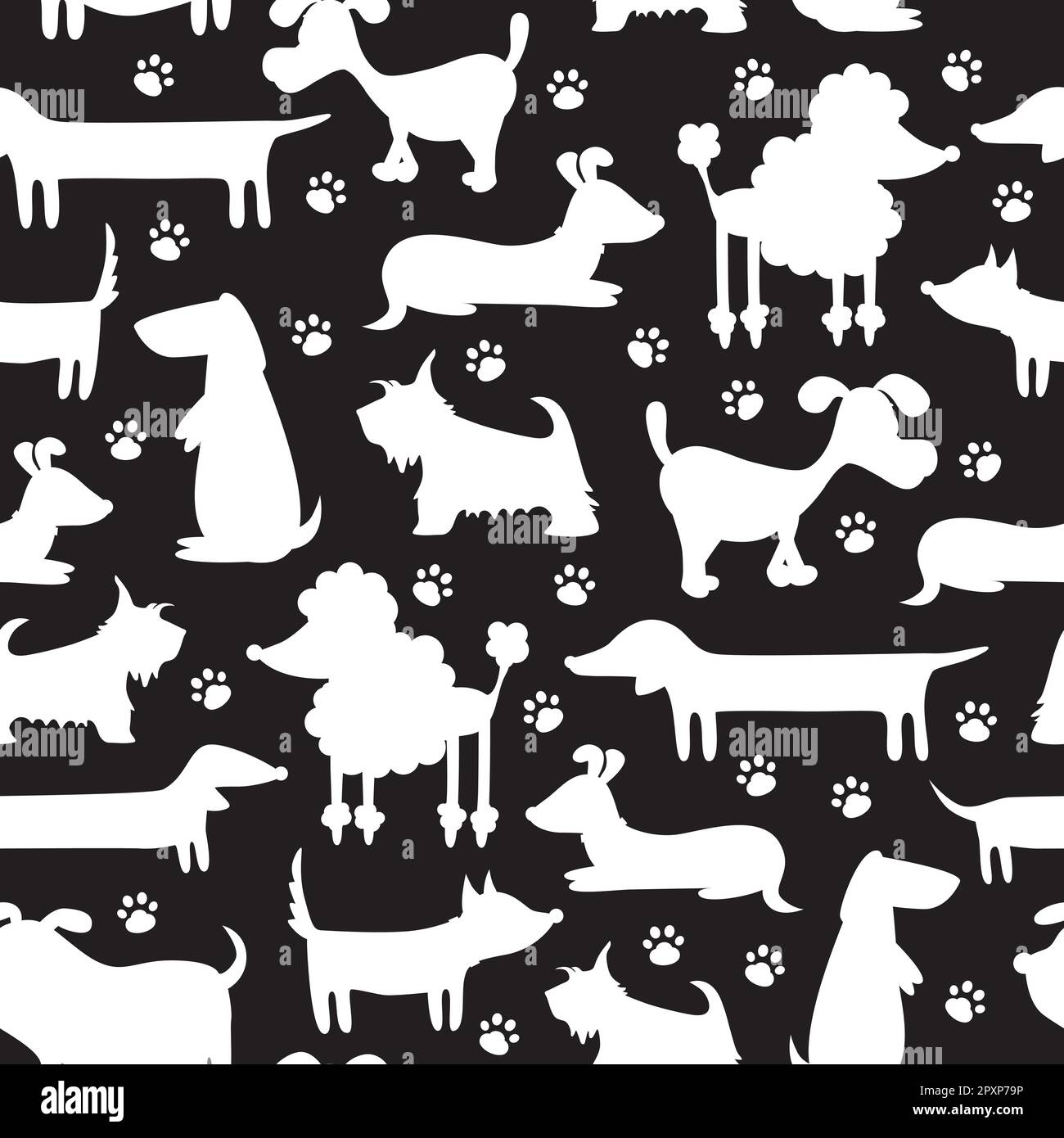 Seamless pattern with silhouettes of different dogs Stock Vector Image ...