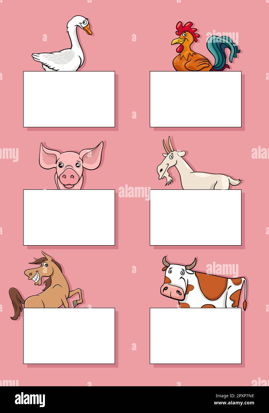 Cartoon illustration of funny farm animals with blank cards or banners design set Stock Vector