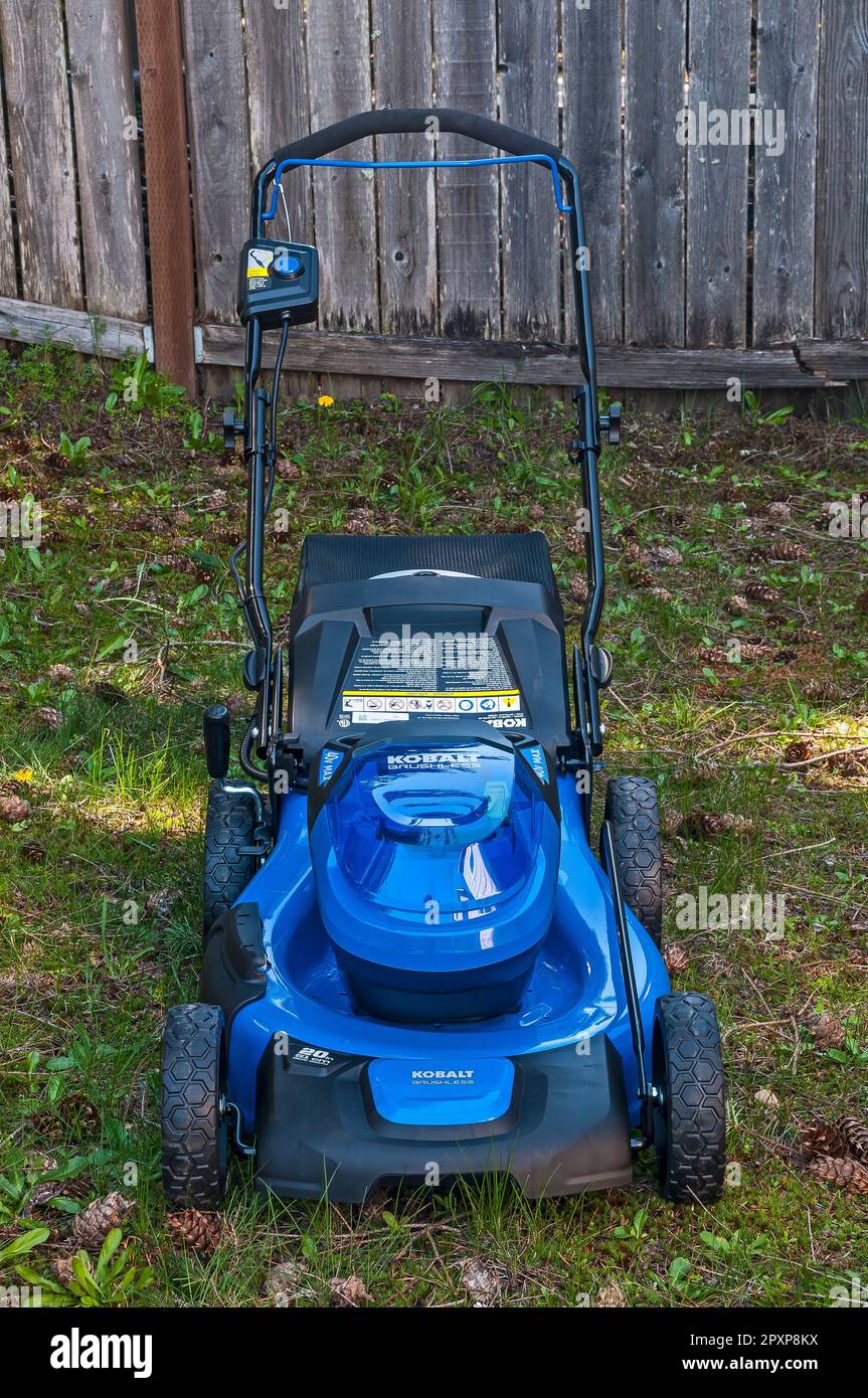 Kobalt Electric Battery-Powered Lawn Mower Stock Photo