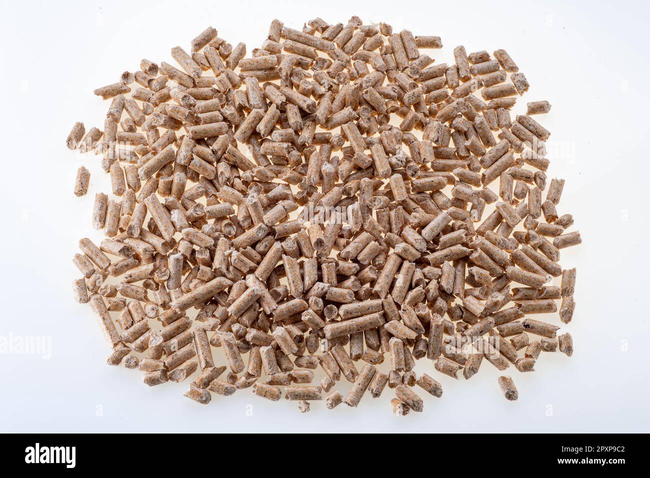 Wood pellets on white background in top view Stock Photo