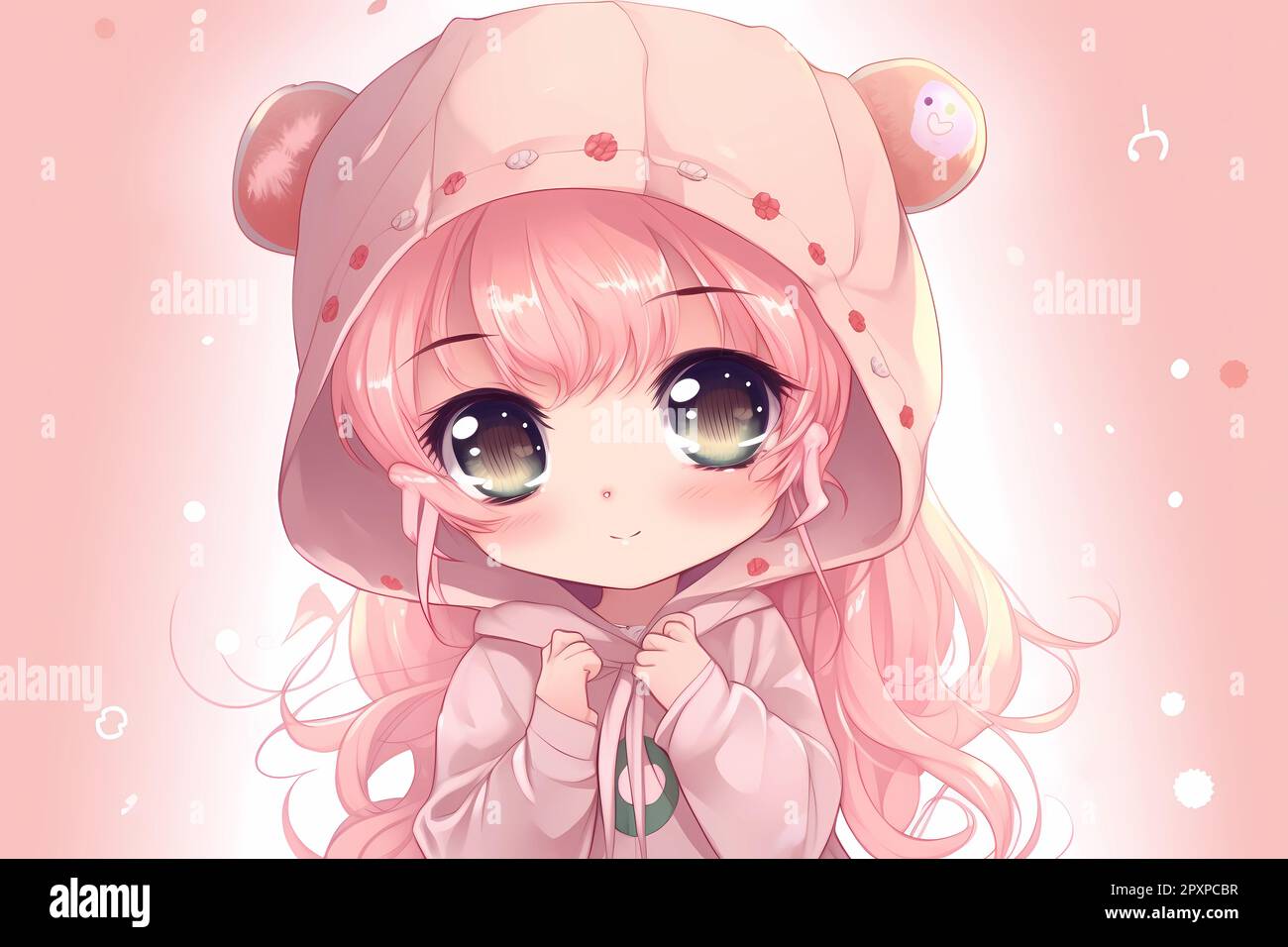Anime Girl With A Pink Hat And Pink Hat Stock Photo - Alamy