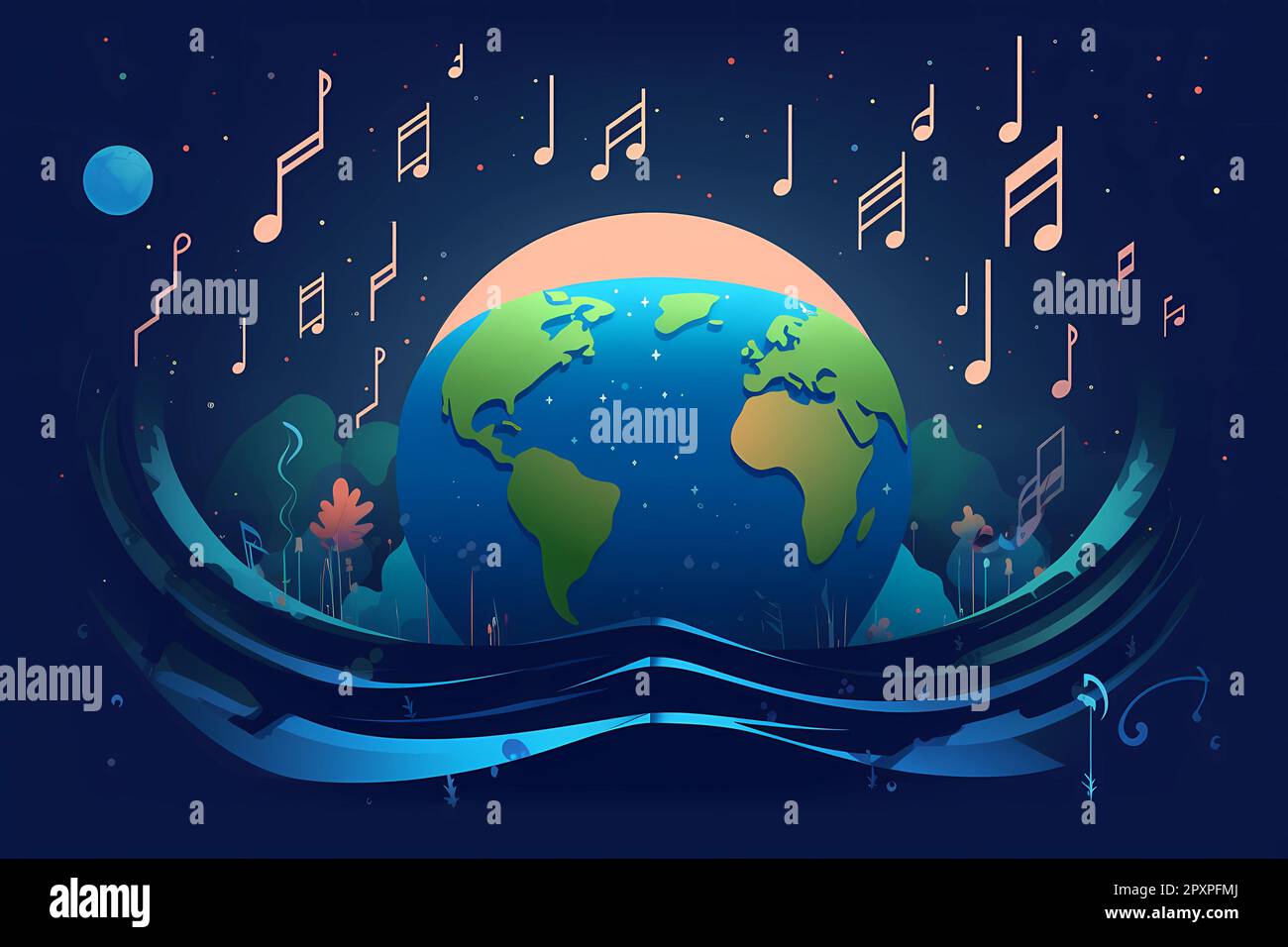 World Music Day A poster for the earth with music notes on it